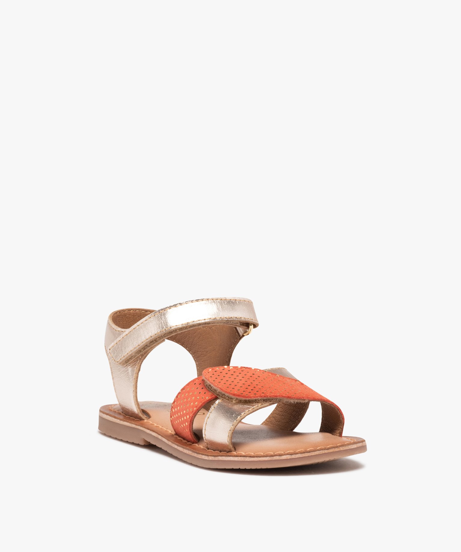 Sandales fille à brides scratch dessus cuir métallisé or | GEMO