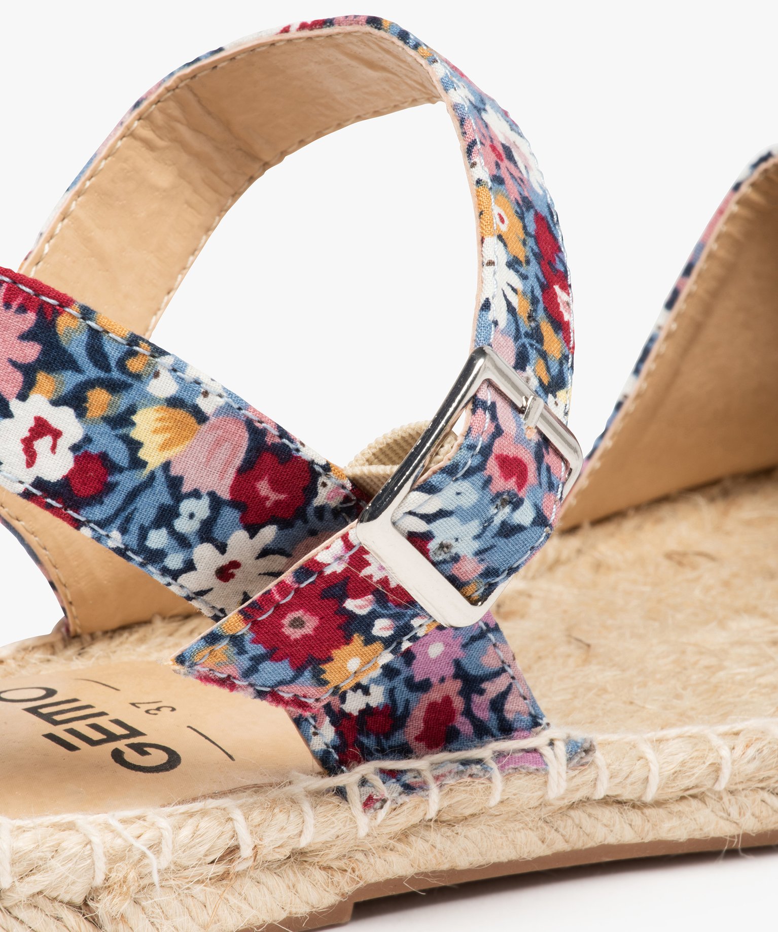 Sandales femme plates à semelle en corde dessus tissu imprime | GEMO