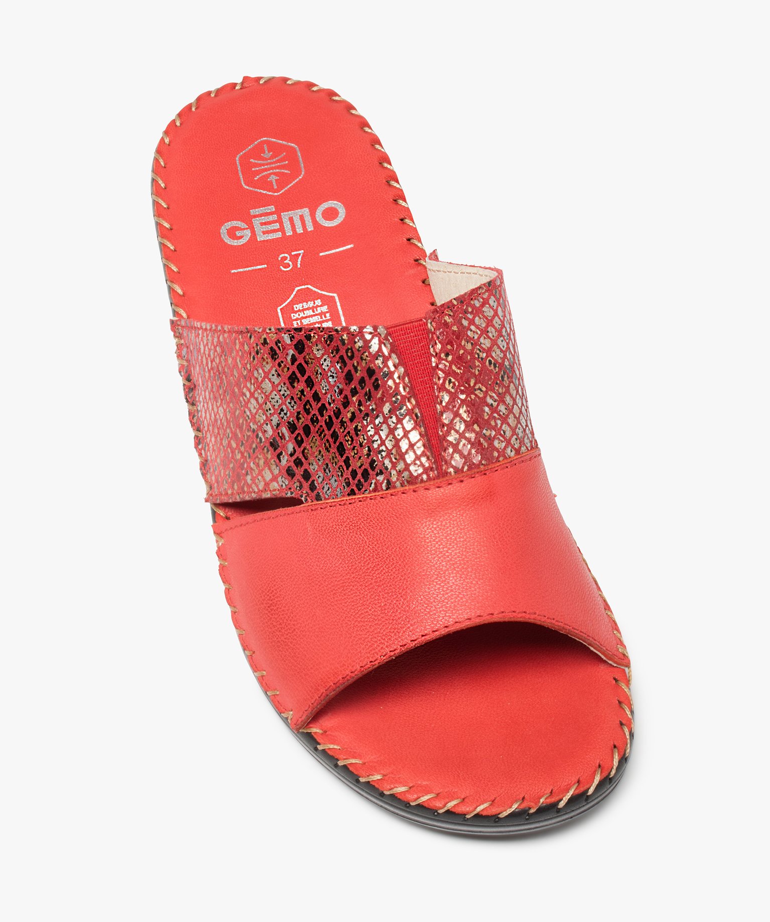 Mules femme confort compensées à brides en cuir rouge | GEMO