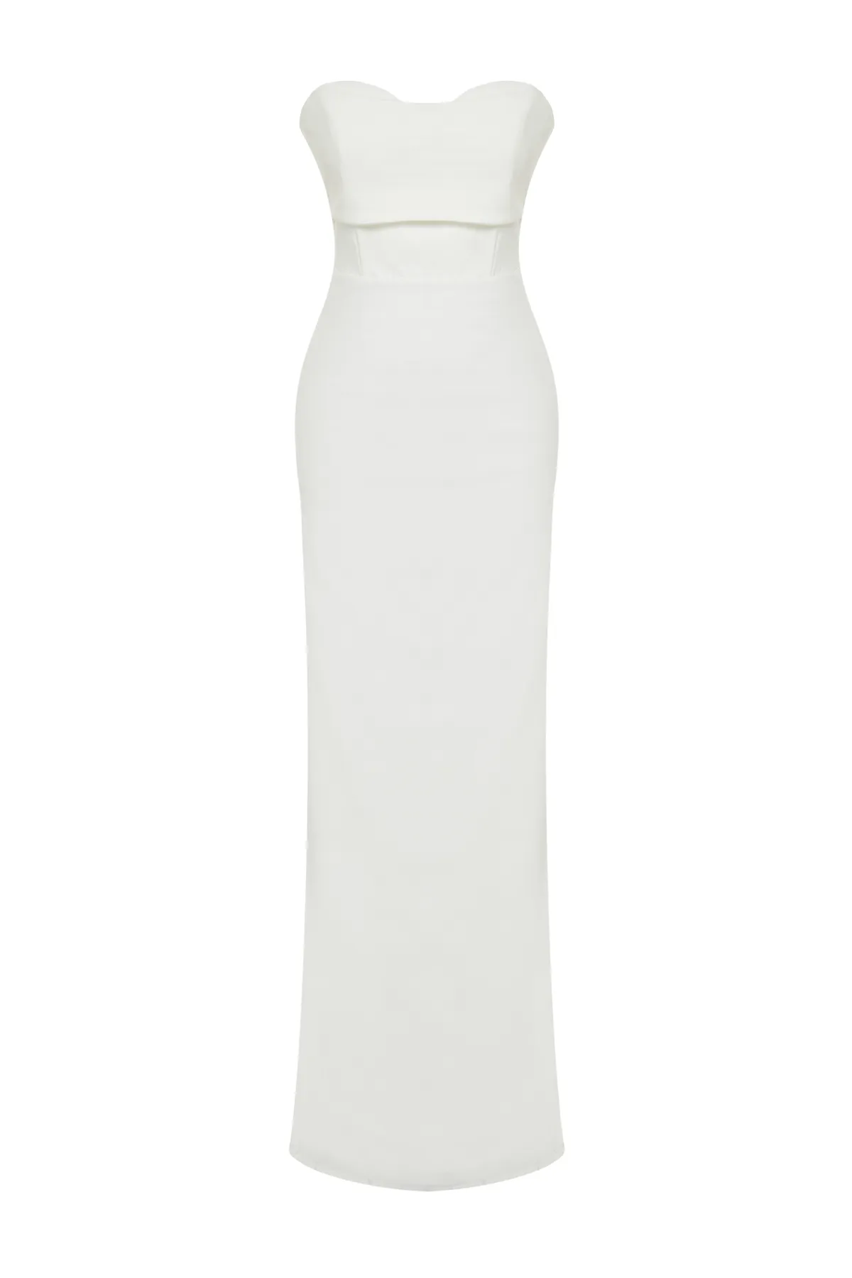 Trendyol Collection  Weißes, körperbetontes Brautkorsett, detailliertes Hochzeits-/Hochzeits-langes Abendkleid TPRSS24AE00069