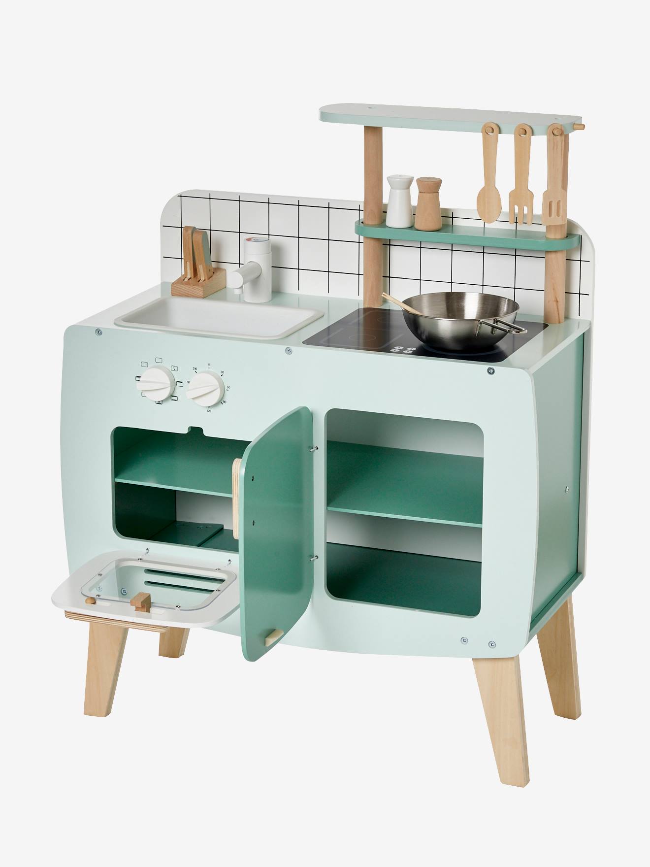 Vertbaudet Retro-Spielküche, Küche aus Holz FSC - karamell