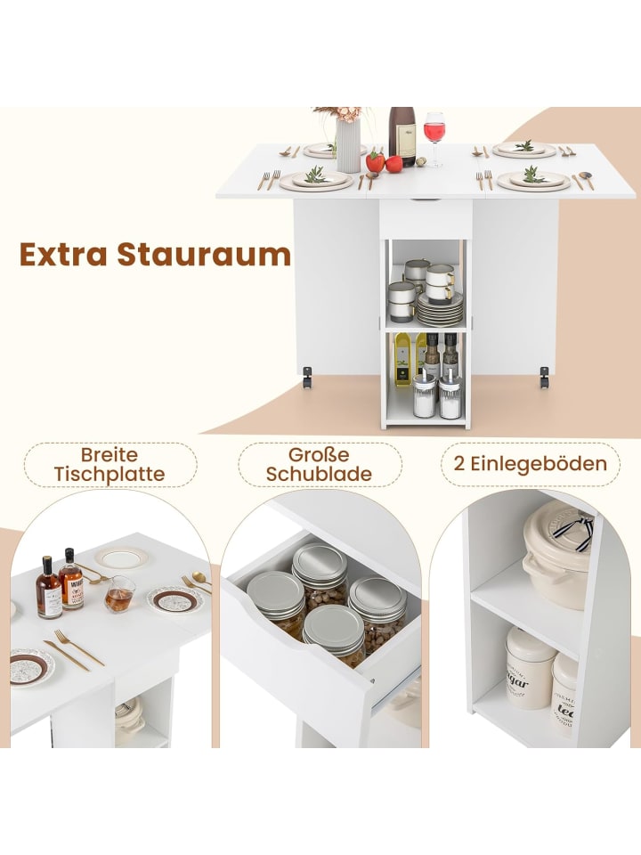 COSTWAY Esstisch klappbar mit 2 Rädern in Weiß günstig kaufen onesize