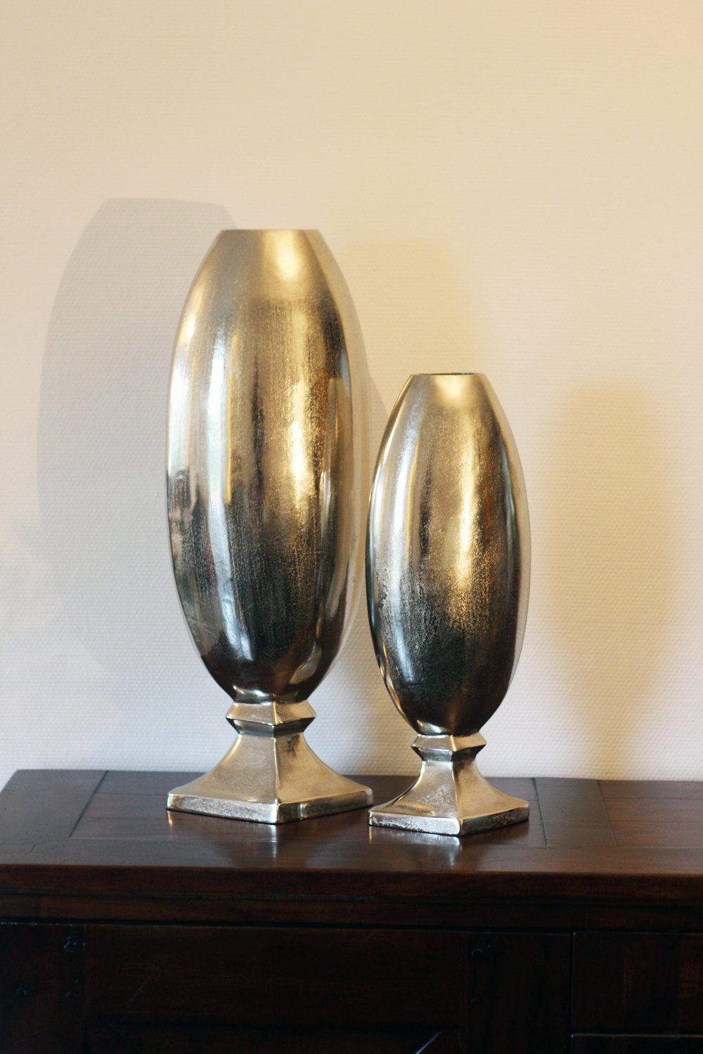 Arnusa Bodenvase edle große Metall Vase Aluminium, Edels Design Pokal Dekovase silber 70 cm