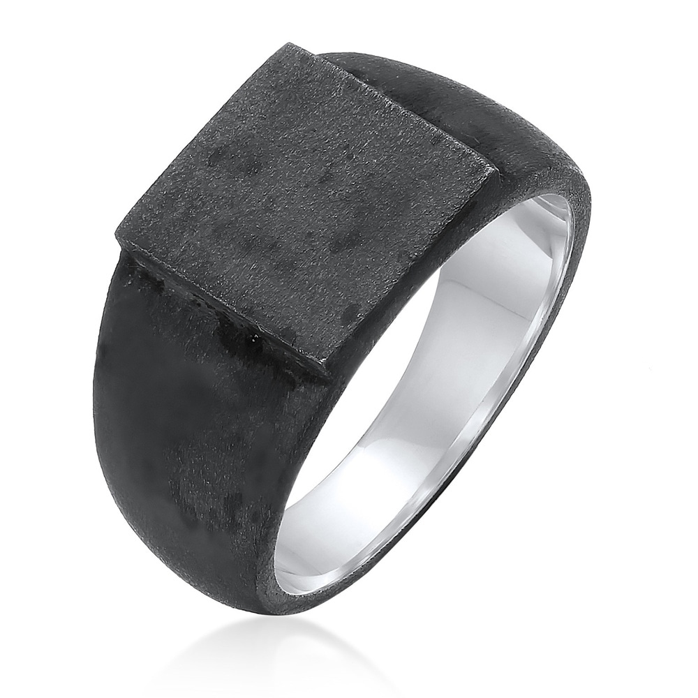 KUZZOI KUZZOI Bague Hommes Sceau Rectangle Brillant Basique Solide en argent sterling 92 Bague