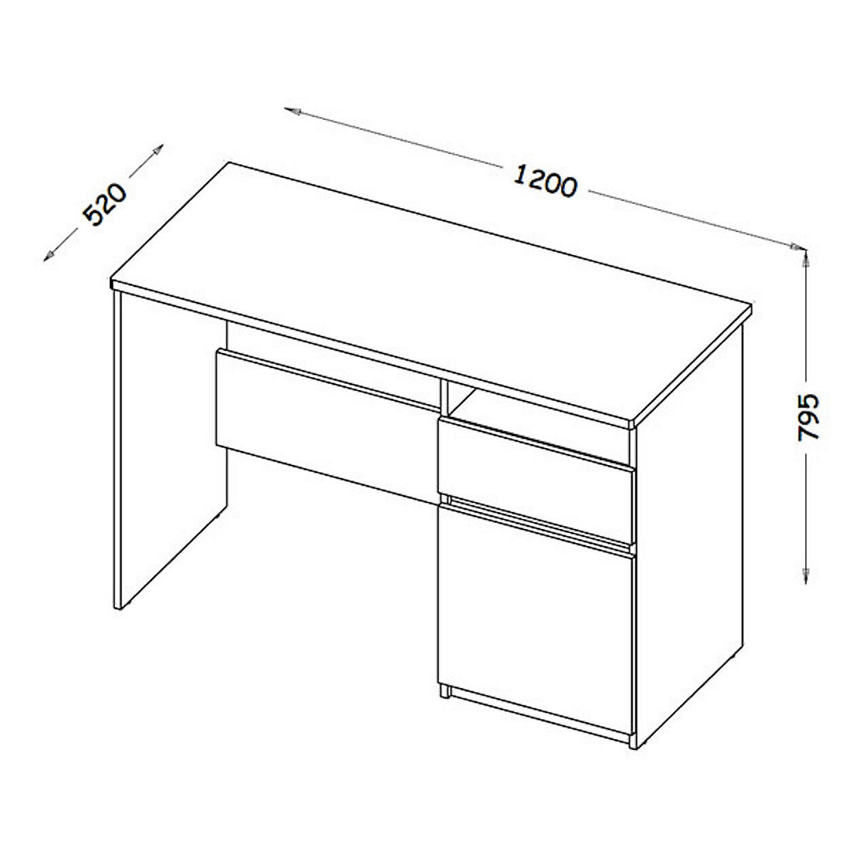 Schreibtisch Computertisch Arcca 120cm Farbe wählbar grifflos 1-türig mit 1 Schublade