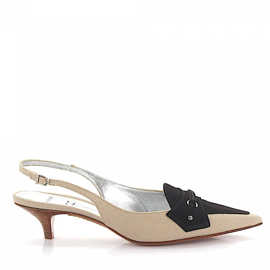 Unützer - Slingpumps Textil Veloursleder Zierriemen beige braun - beige