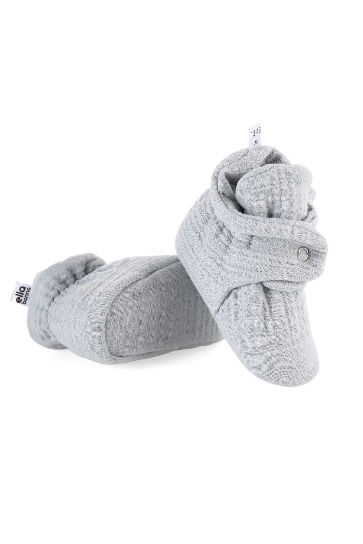 Ella Bonna  Babyschuhe aus Bio-Baumwoll-Musselin, Hausschuhe für Neugeborene, grau