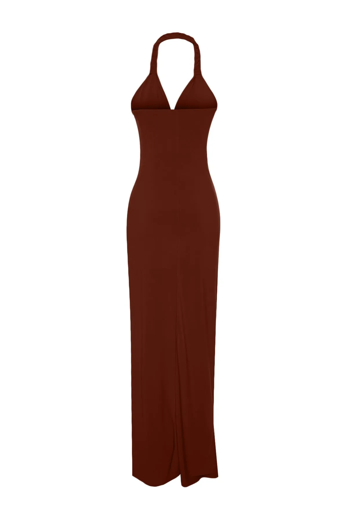 Trendyol Collection  Braunes, langes Abendkleid mit Wickeldesign und Kragen TPRSS23AE00208