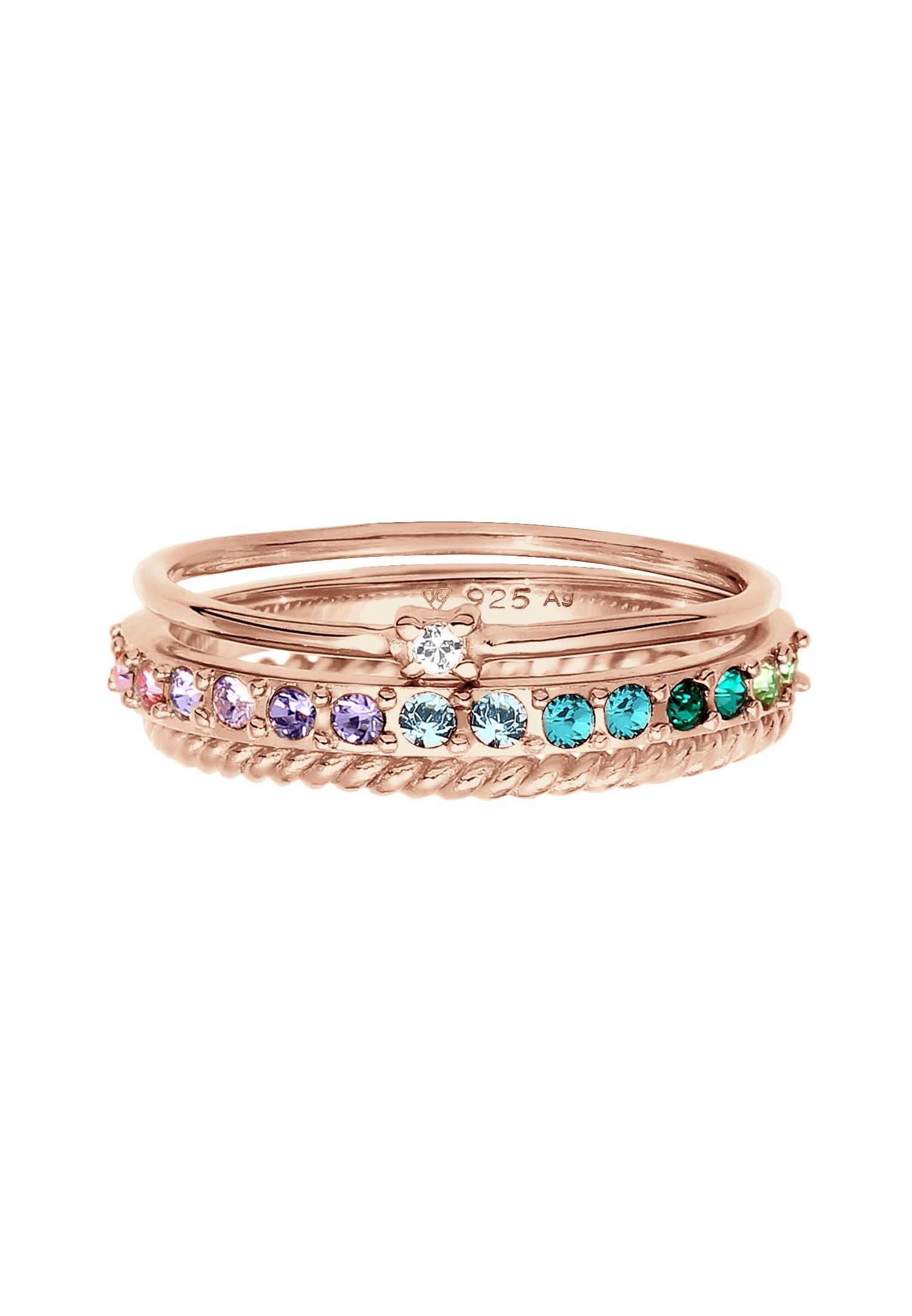 Conjunto de joyas Elli para mujer con cristales multicolores brillantes en plata de ley 925 con baño de oro.