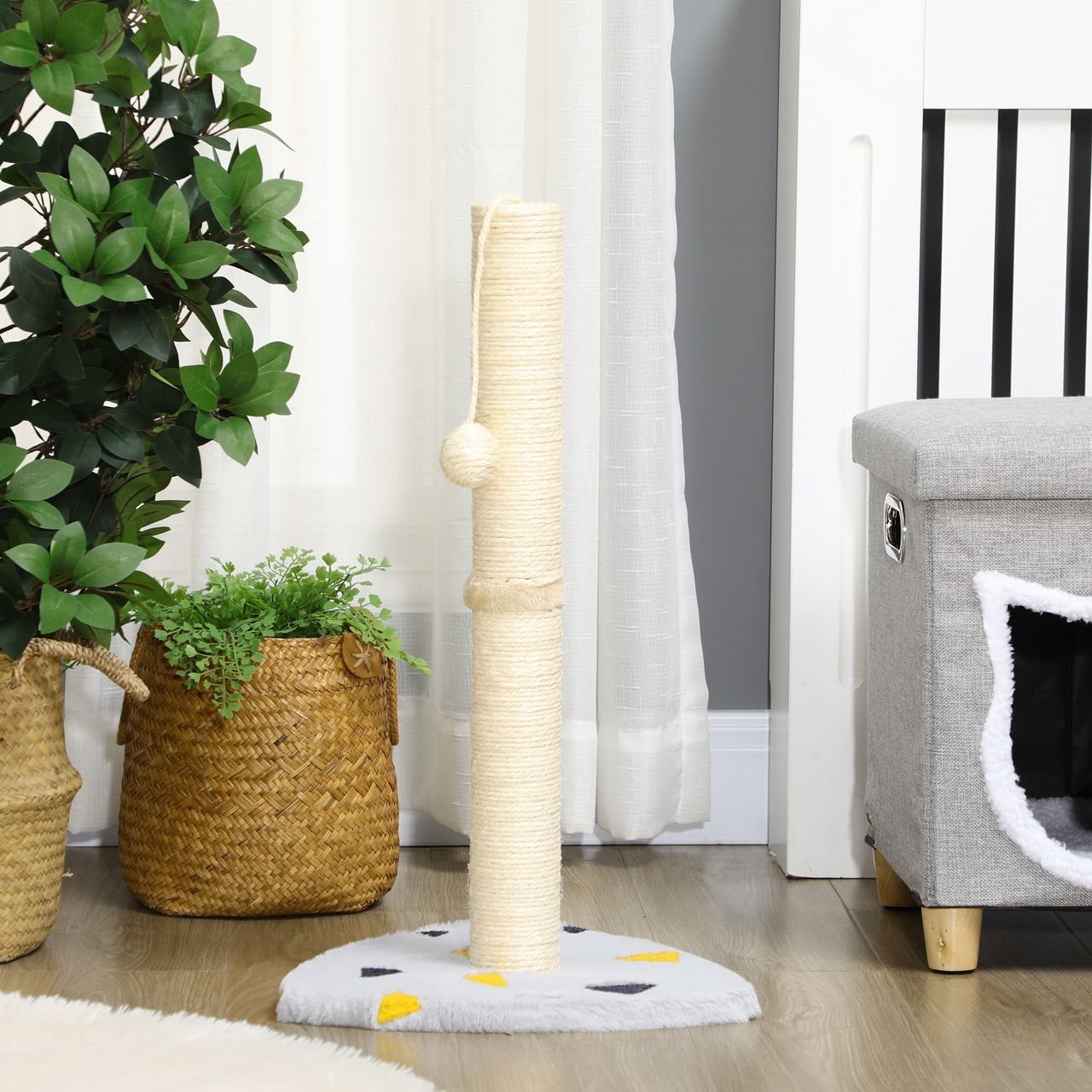 PawHut Kratzbaum, 62 cm, Kratzstamm für Katzen mit Kratzball, Katzenkratzbaum