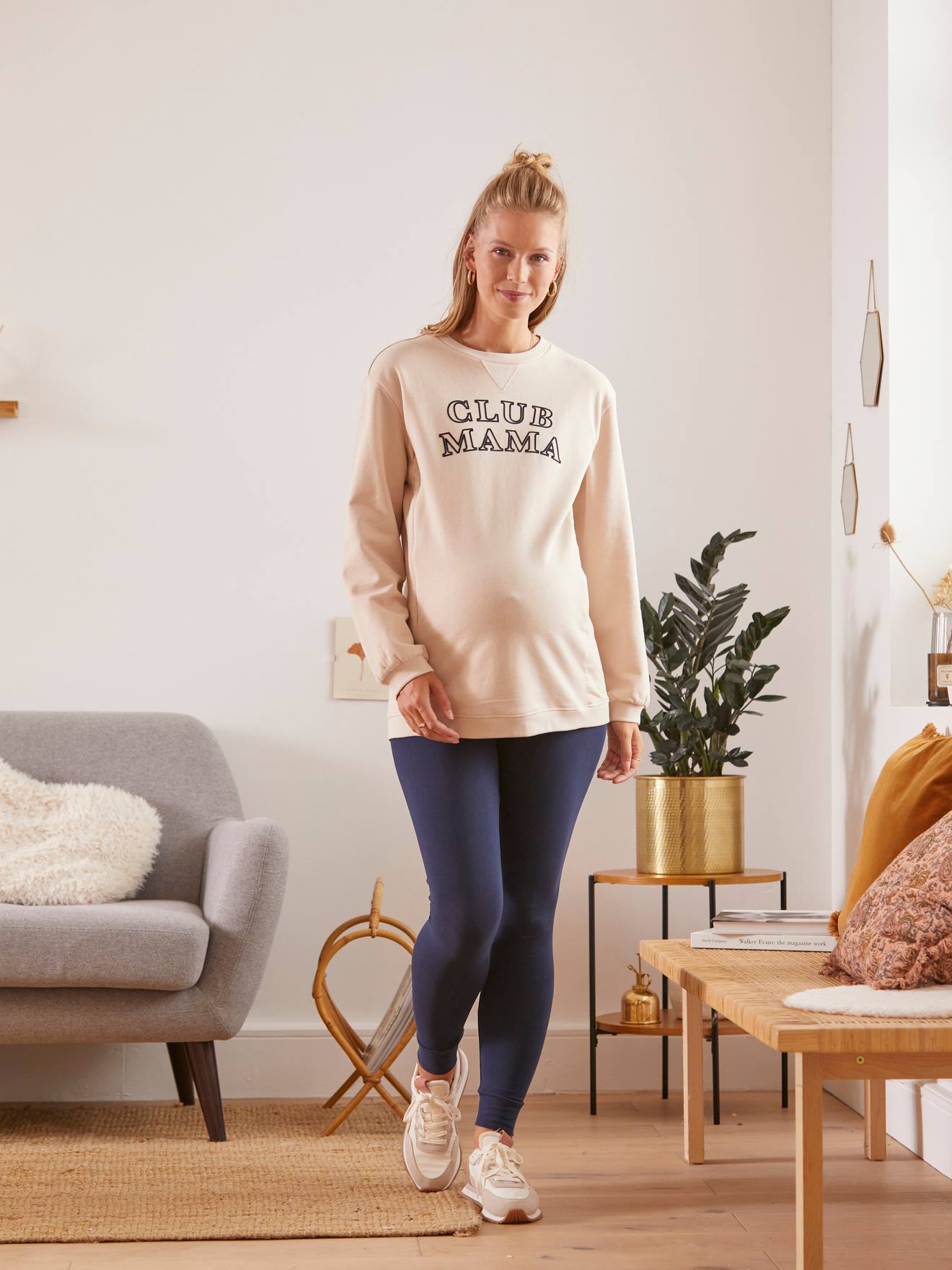 Ensemble 2 pièces homewear grossesse et allaitement beige / bleu marine