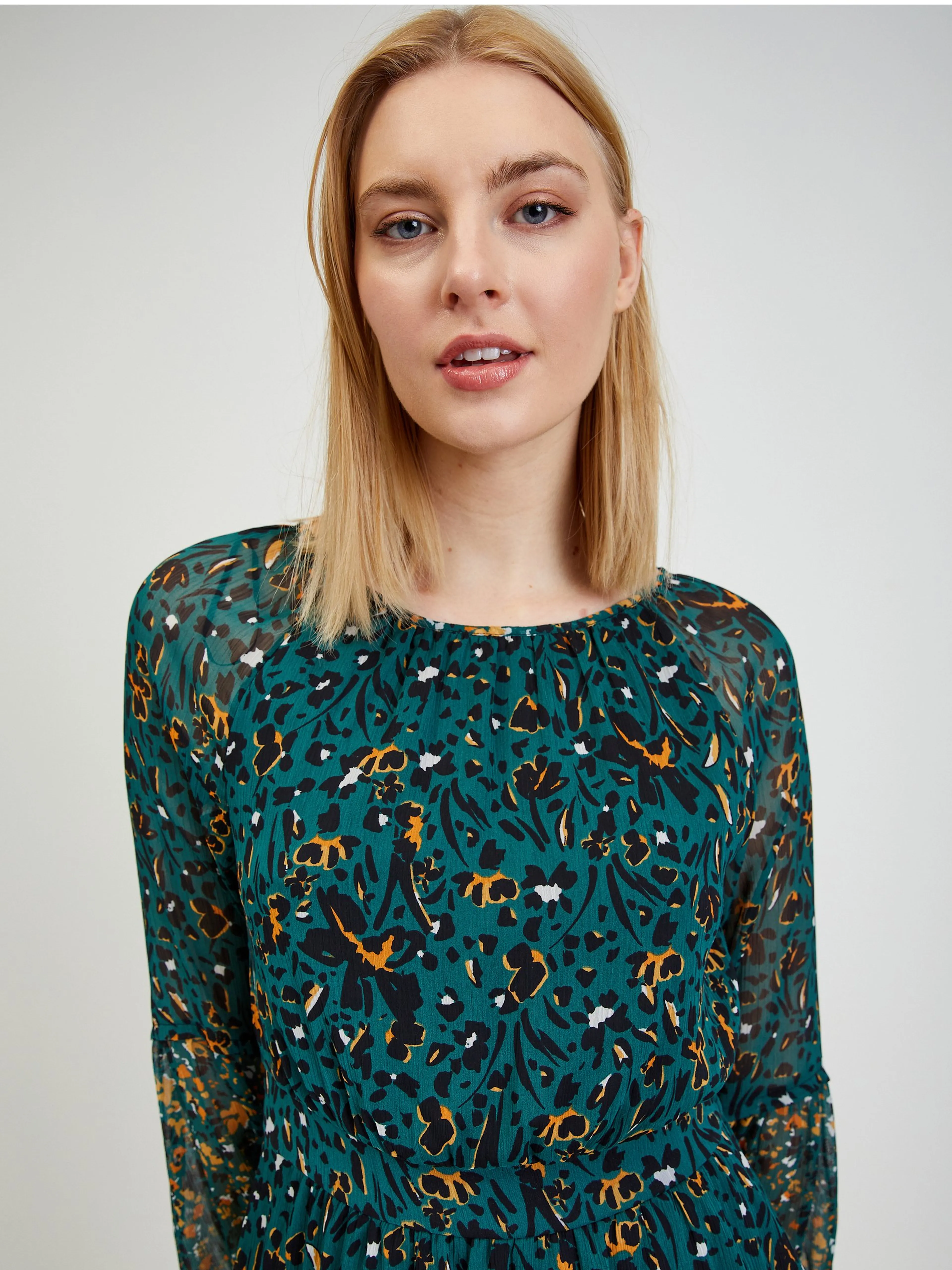 Petrolfarbenes gemustertes Damenkleid ORSAY