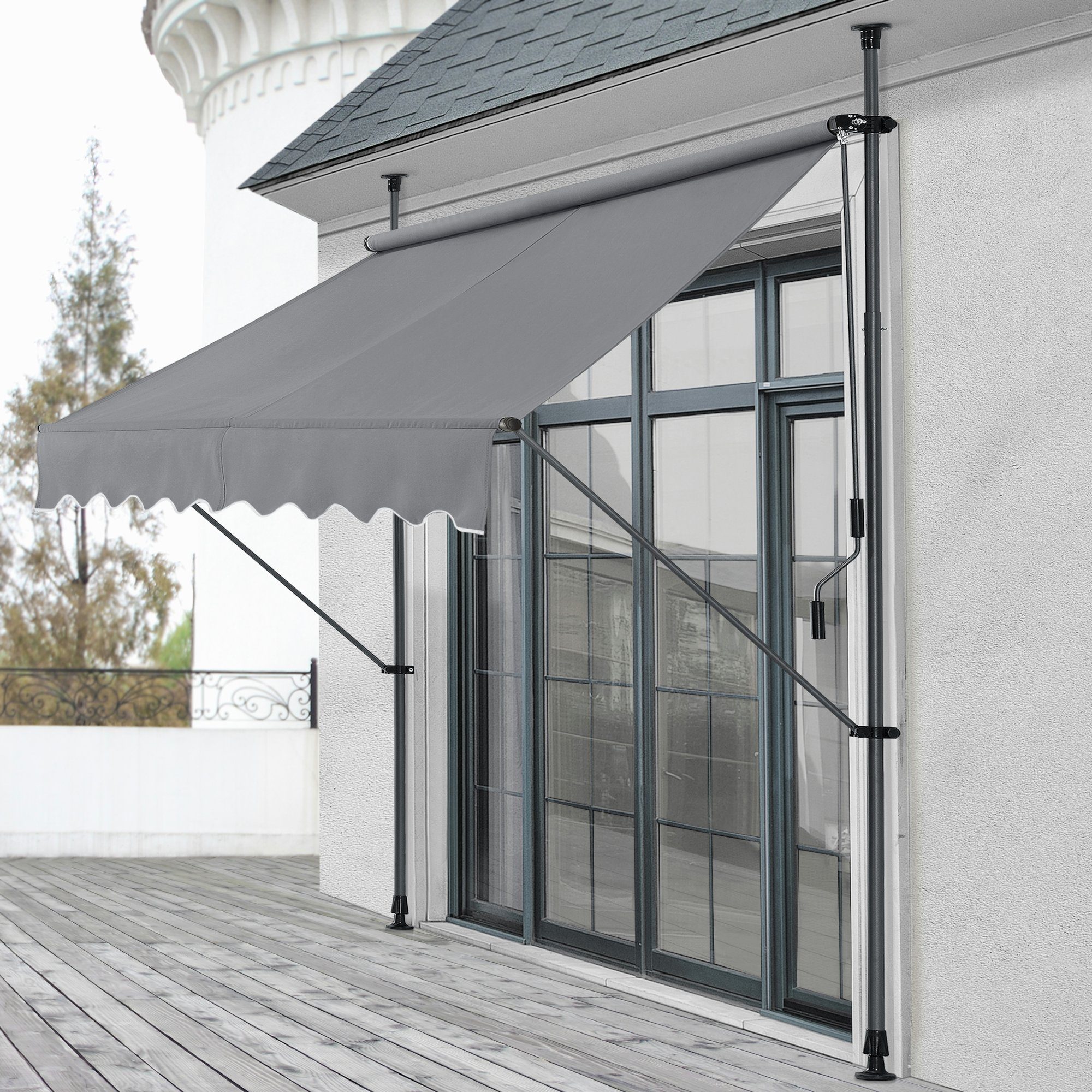 pro.tec Klemmmarkise Oeiras Sichtschutz 150x120x200-300cm ohne Bohren Mittelgrau