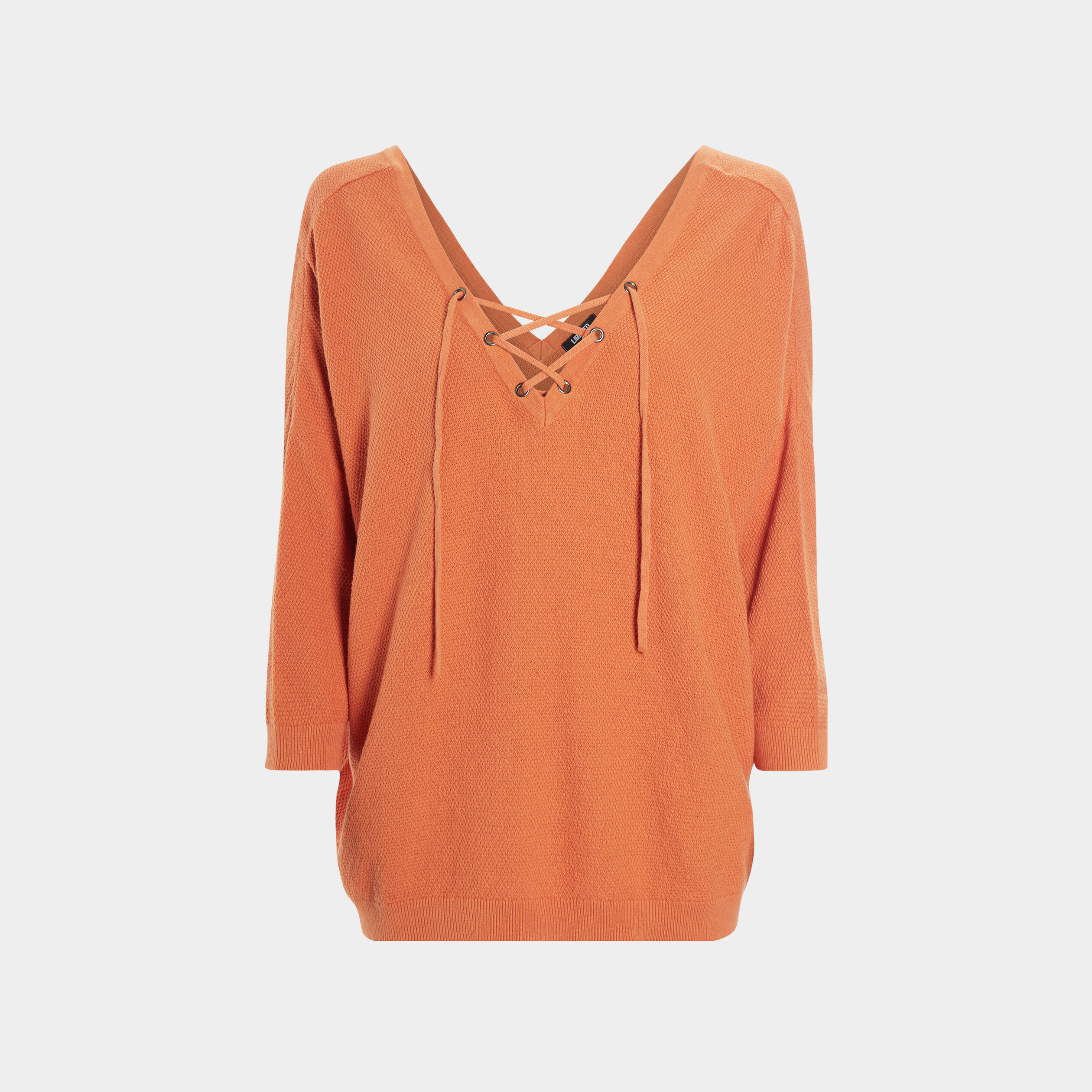 Pull manches 3 4 col lacet Liberto orange corail femme | La Halle