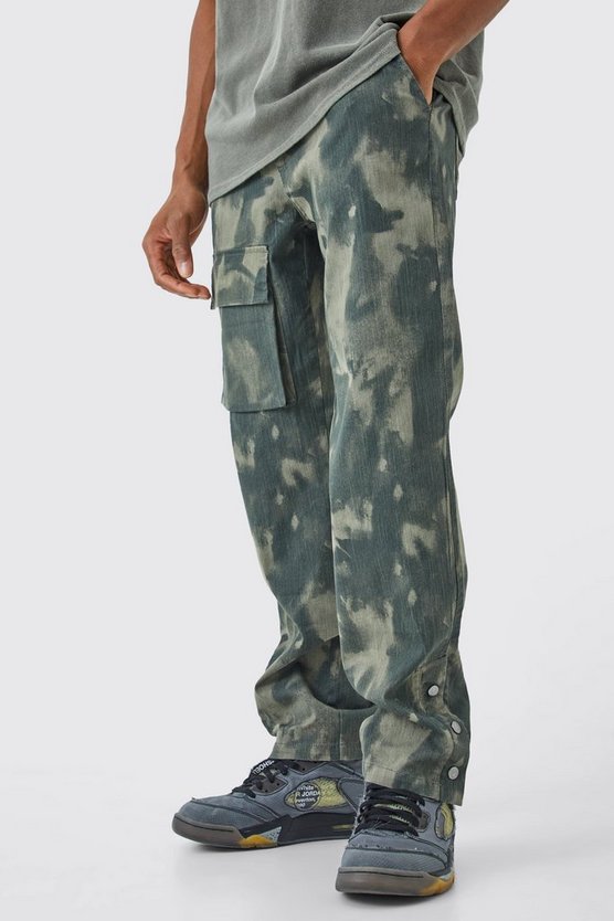 Slim-Fit Camouflage Cargo-Hose mit Druckknöpfen