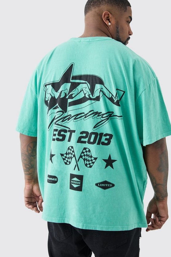 Plus Man Racer T-Shirt in Grün
