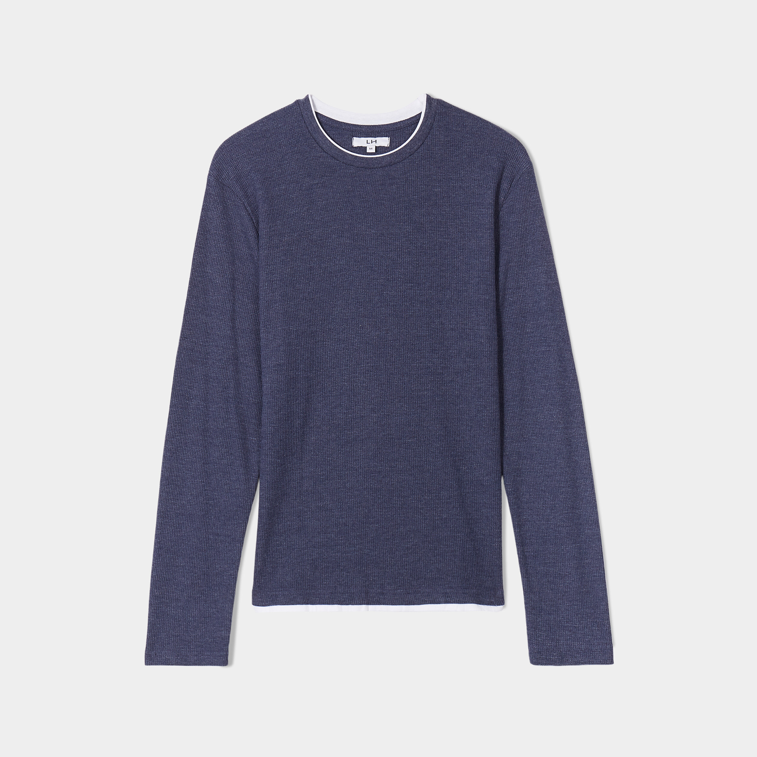 T-shirt col rond manches longues bleu marine homme | La Halle