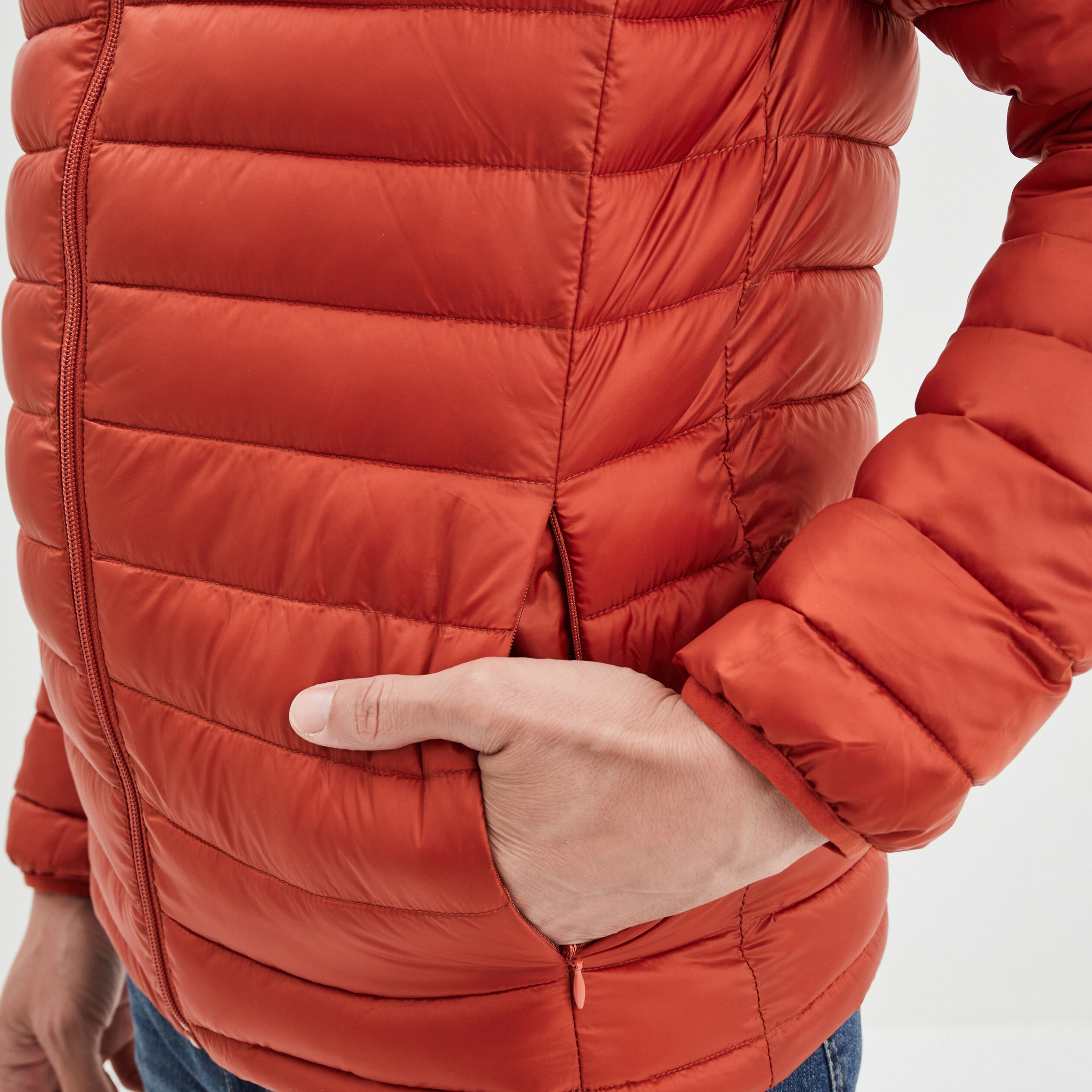 Doudoune légère droite à capuche orange foncé homme | La Halle