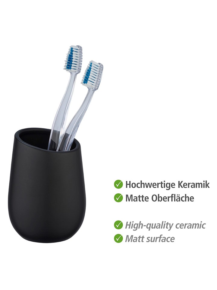 Wenko 2er-Set: Zahnputzbecher ''Badi'' in Schwarz - (H)11 x Ø 8 cm günstig kaufen onesize