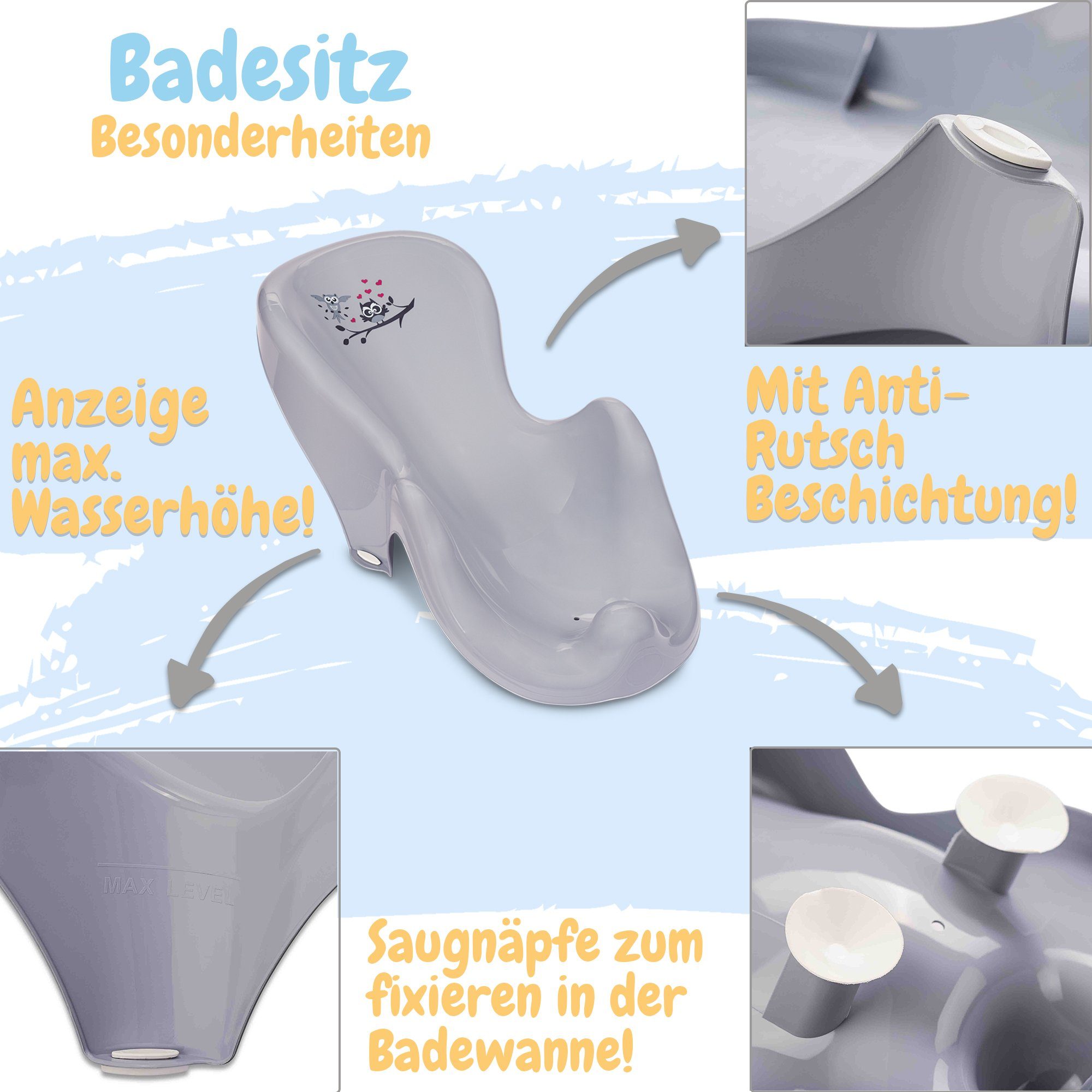 Babykajo Babybadewanne, (Set, 3-tlg), Baby Wanne, Wanneneinsatz, Kapuzenhandtuch