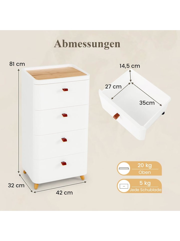 COSTWAY Nachtschrank mit 4 Schubladen 42 x 32 x 81,5cm in Weiß günstig kaufen onesize