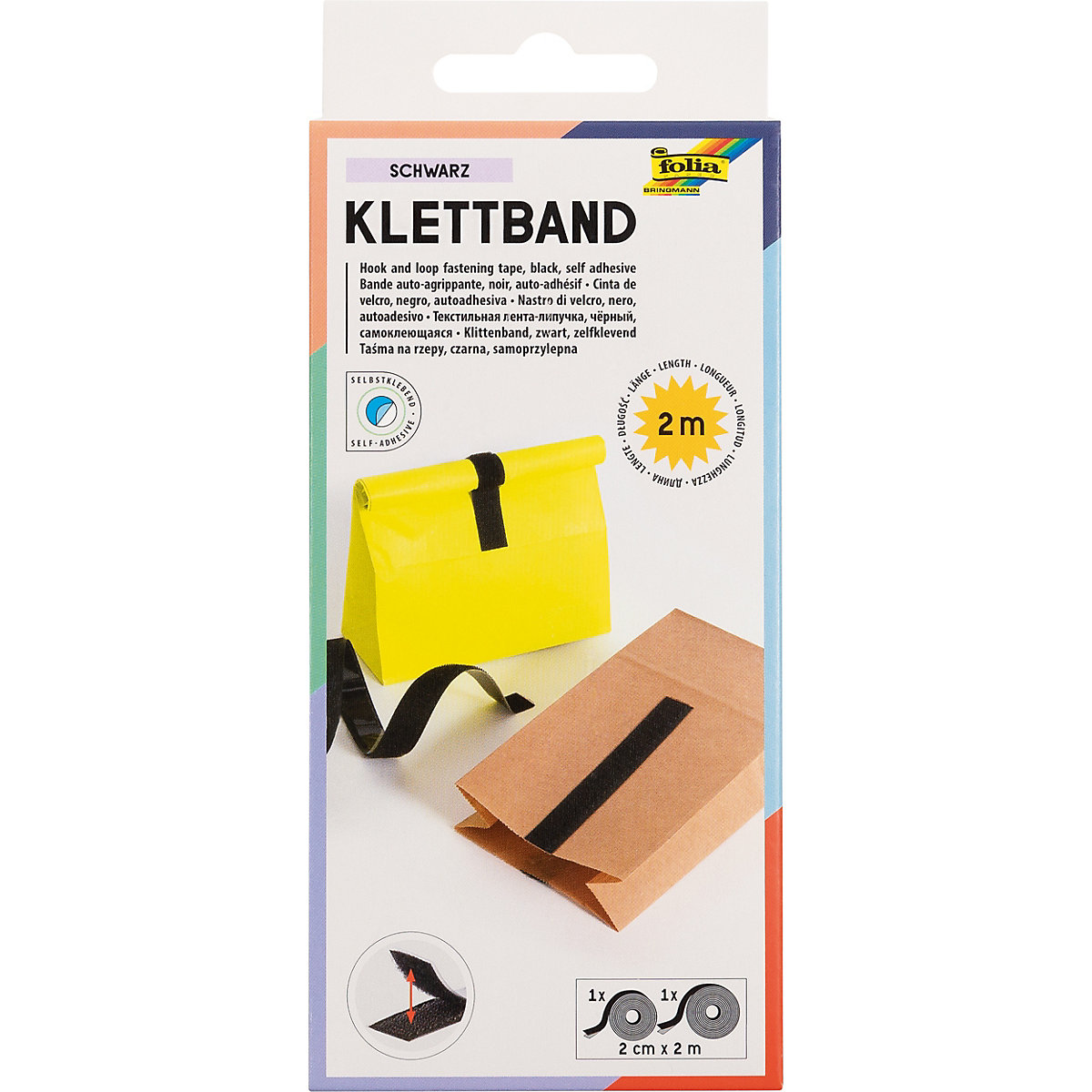 Klettband selbstklebend schwarz 20 mm x 2 m