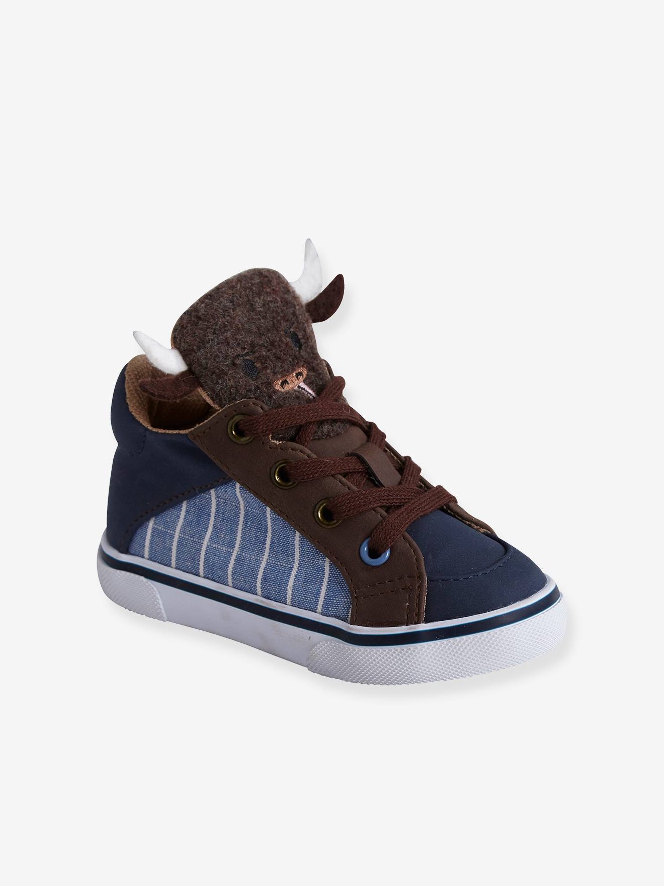 Baskets Mid bébé garçon languette buffle bleu denim