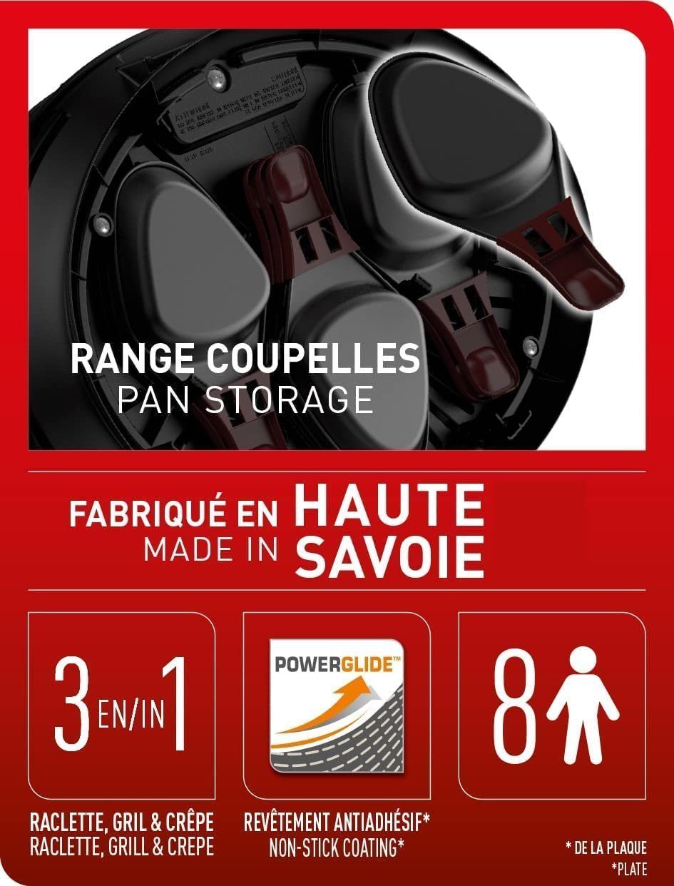 Tefal Raclette RE3200, 8 Raclettepfännchen, 1050 W, + Ingenio Pfannenwender Antihaftbeschichtung