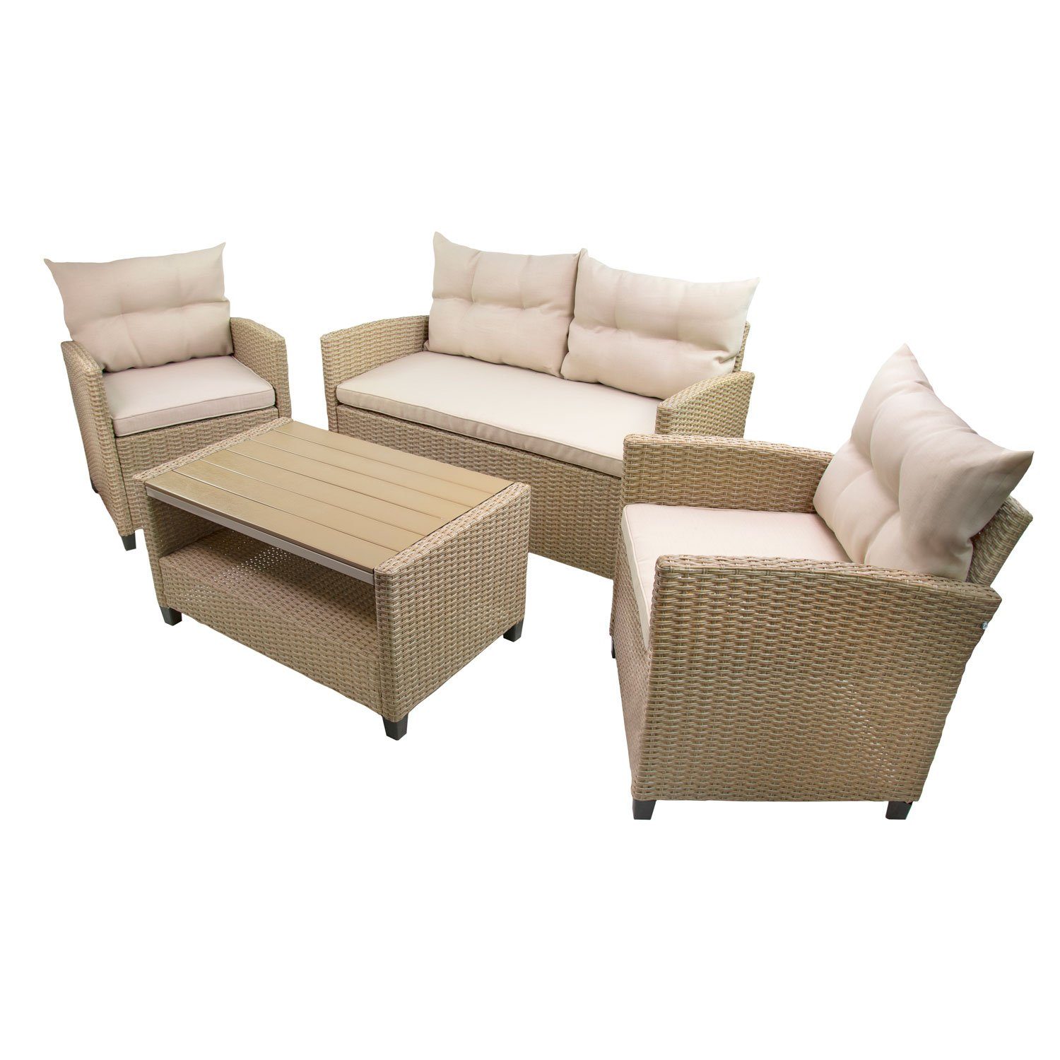 Green Spirit Loungeset Garten Sitzgruppe Madeira III, (Set, 6-tlg), 2-Sitzer Sofa: 124x67x74cm, Sessel: 67x66x74cm, Tisch 90x55x46cm