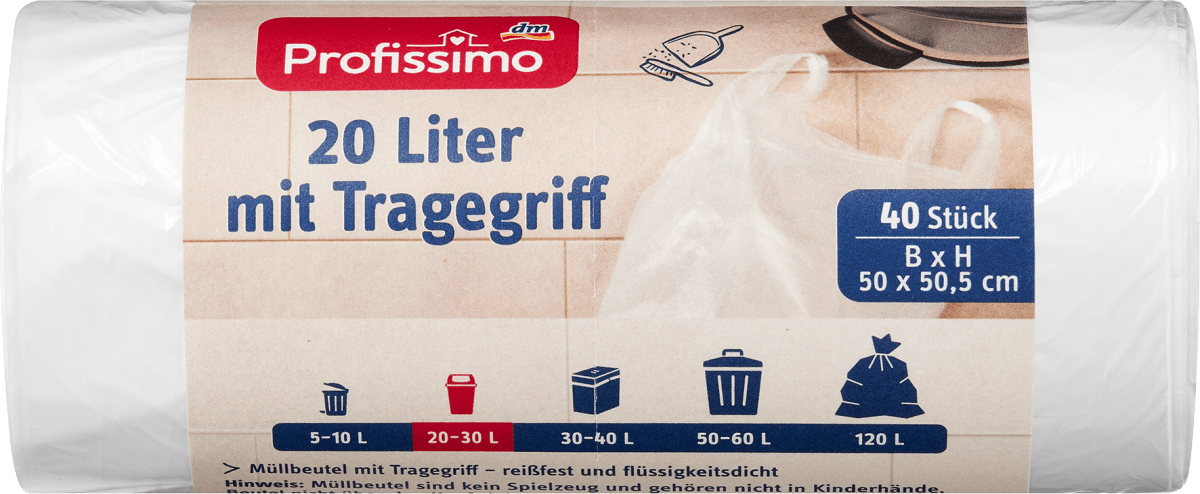 Müllbeutel 20 l mit Tragegriff, 40 St
