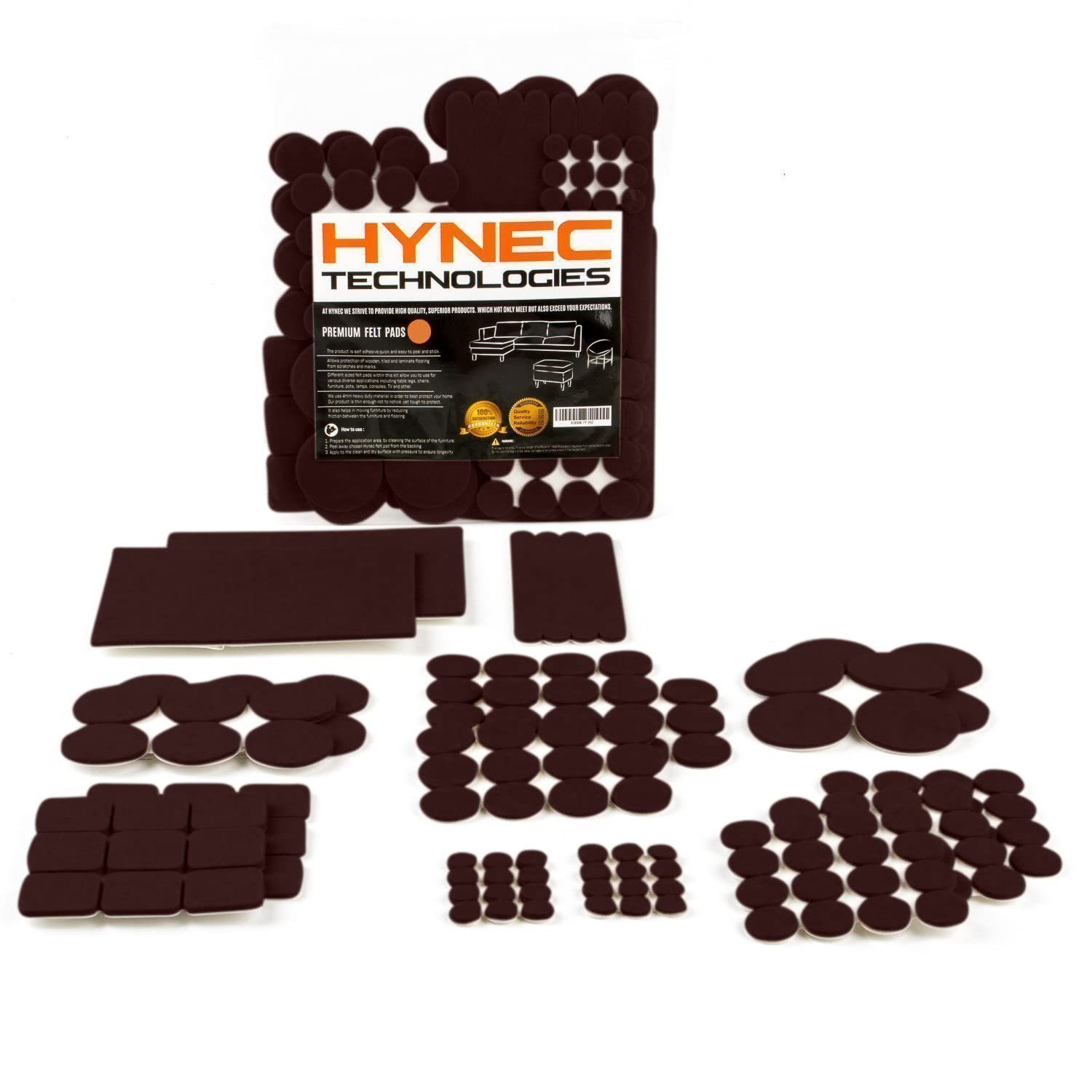 Hynec Technologies Filzgleiter Selbstklebende Filzgleiter, 106 Teile, 7 Grössen, Brau 21 X 21 Cm