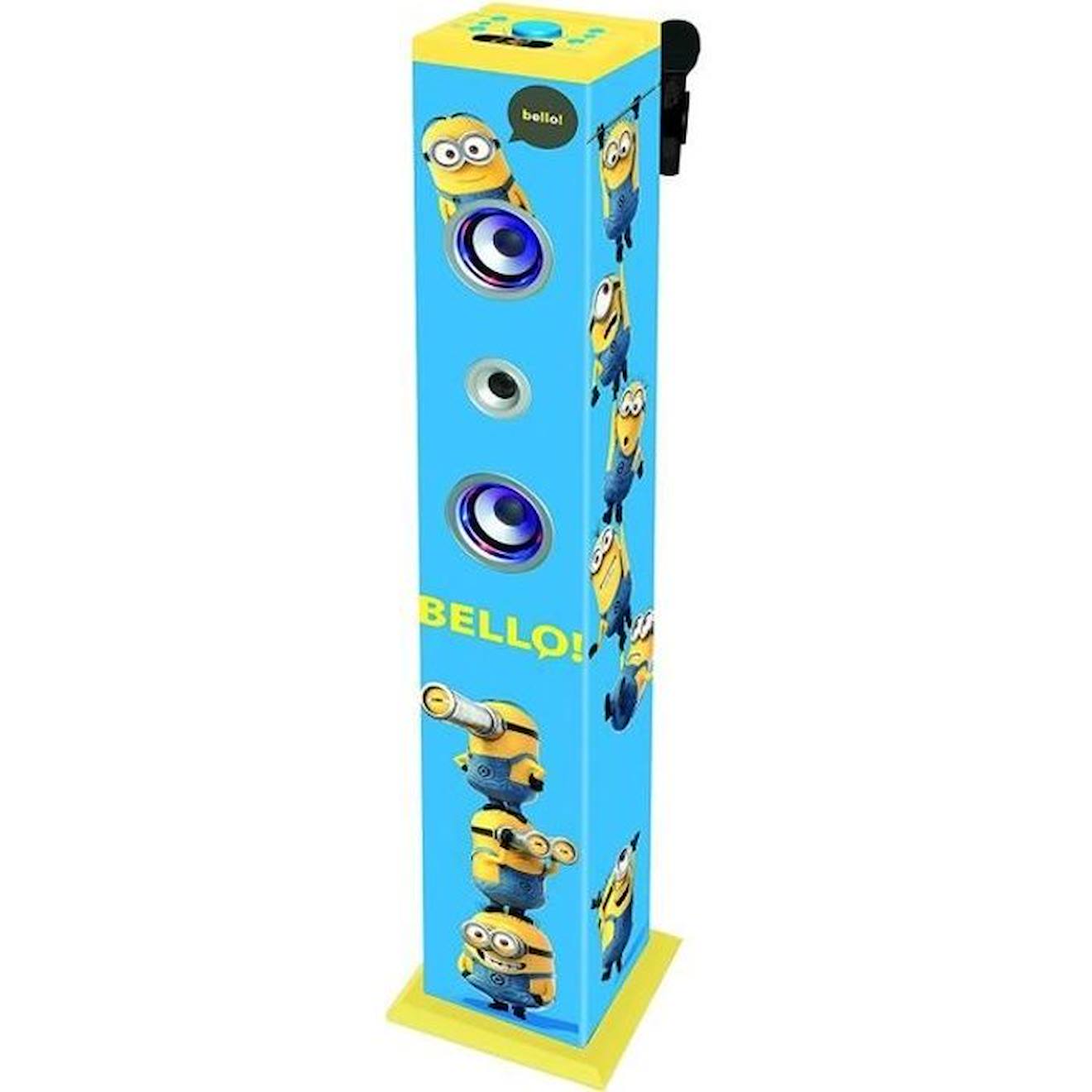 Puissante Enceinte Lumineuse Bluetooth® format tour avec micro et fonction changement de voix Les Minions bleu