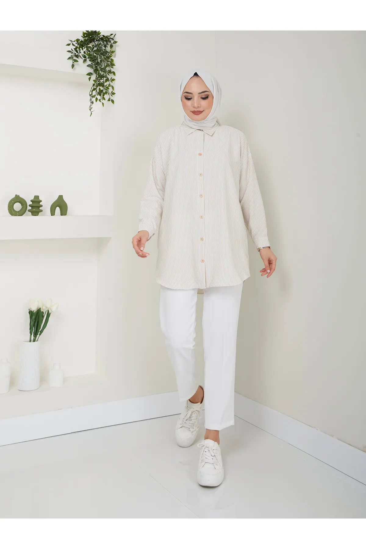 VOLT CLOTHİNG  Gestreiftes Hijab-Shirt für Damen