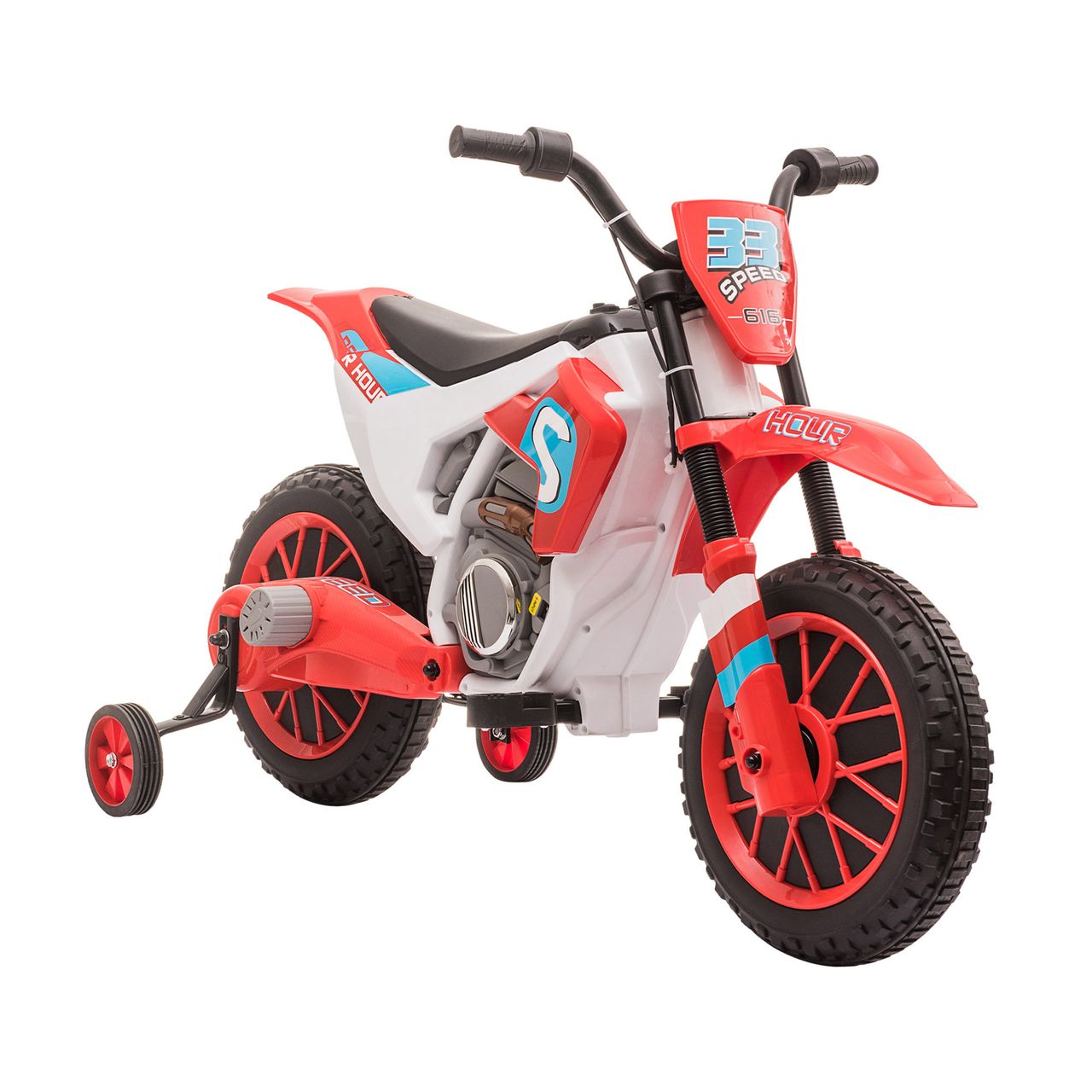 HOMCOM Elektromotorrad Kindermotorrad Kinderfahrzeug Elektrofahrzeug mit 2 abnehmbaren Stützrädern für Kinder ab 3 Jahren PP Metall Rot Weiß 106,5 x 51,5 x 68 cm