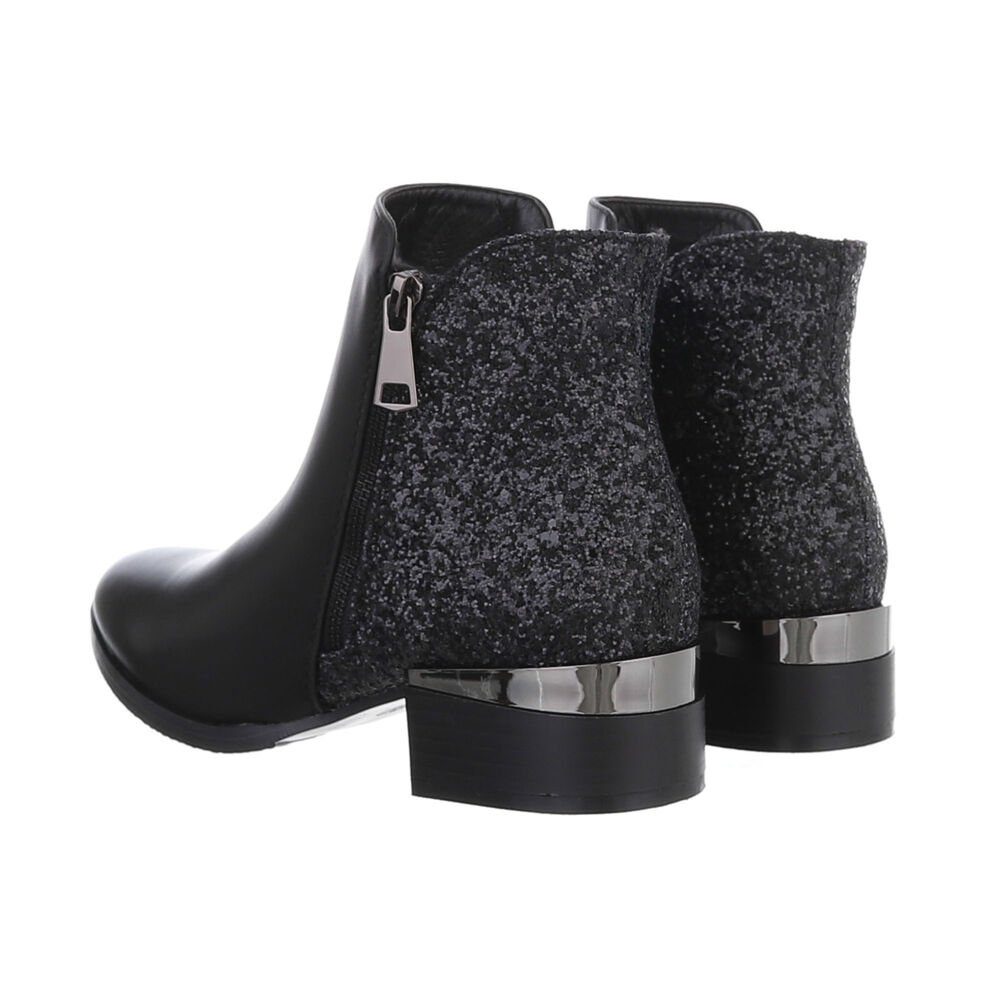Ital-Design Damen Elegant Schnürstiefelette Blockabsatz Schnürstiefeletten in Schwarz