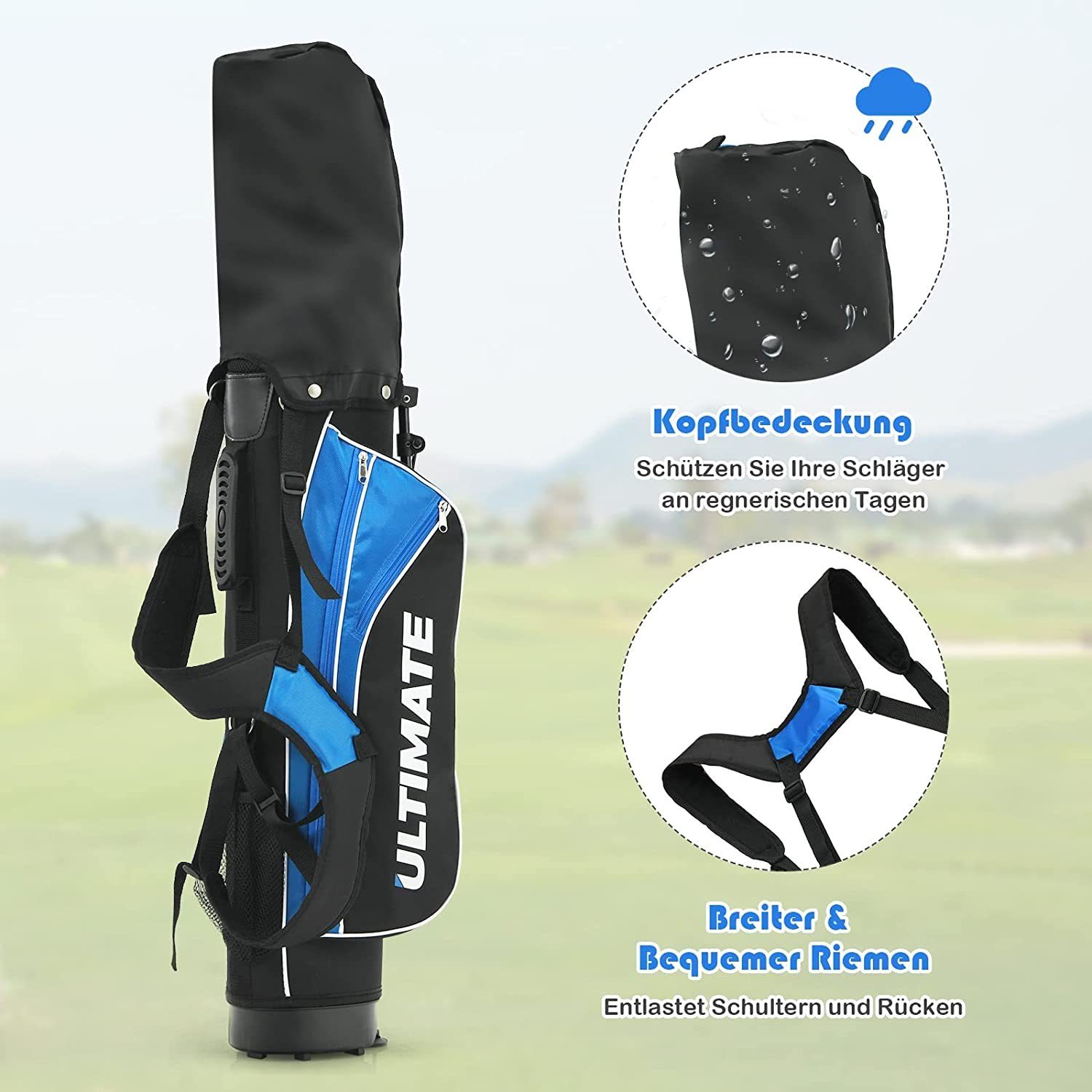 COSTWAY Golfschläger + Golfbag, mit Fairway-Holz, Eisen 7, 9 & Putter
