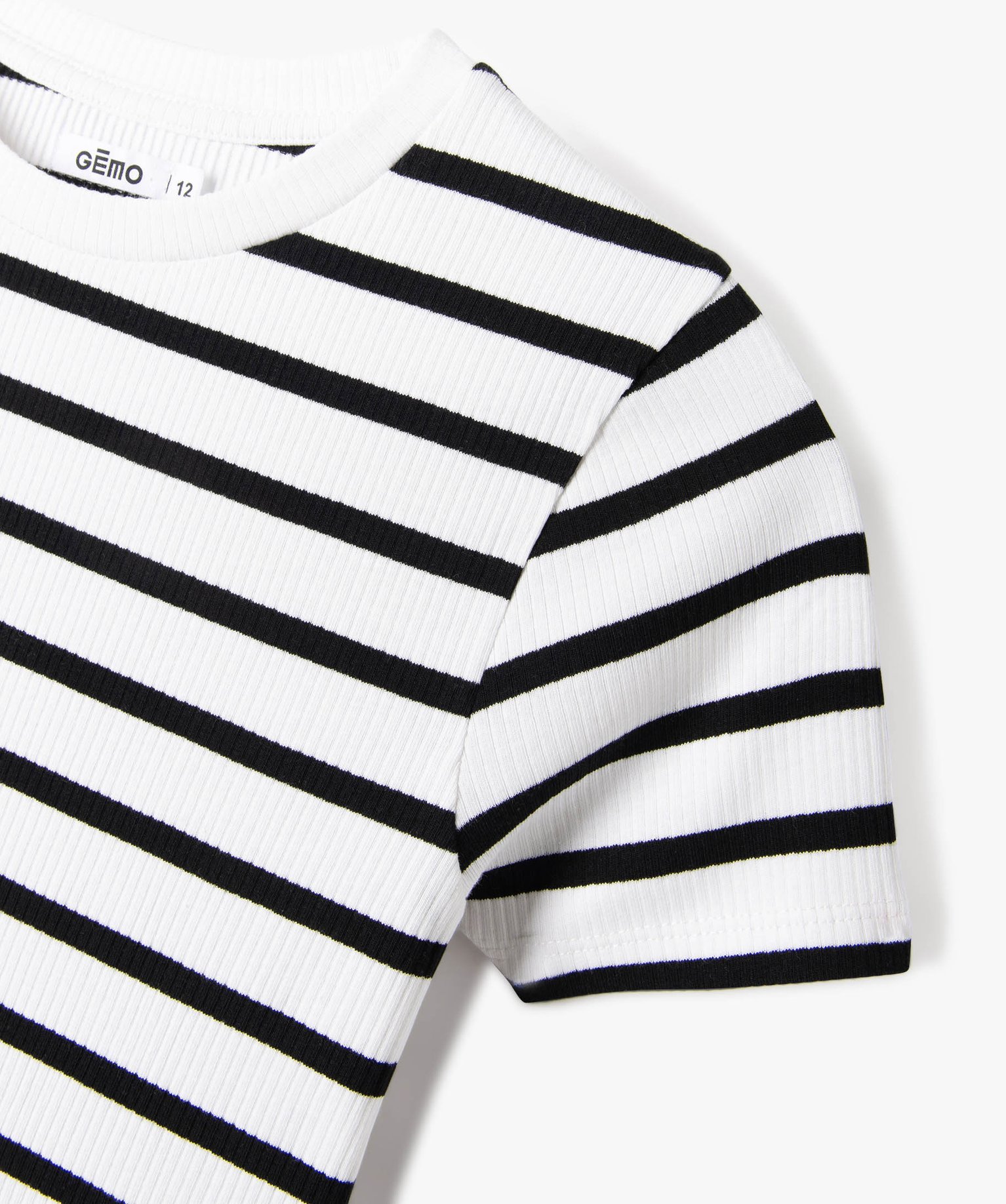 Tee-shirt fille en maille ctelée à manches courtes raye | GEMO