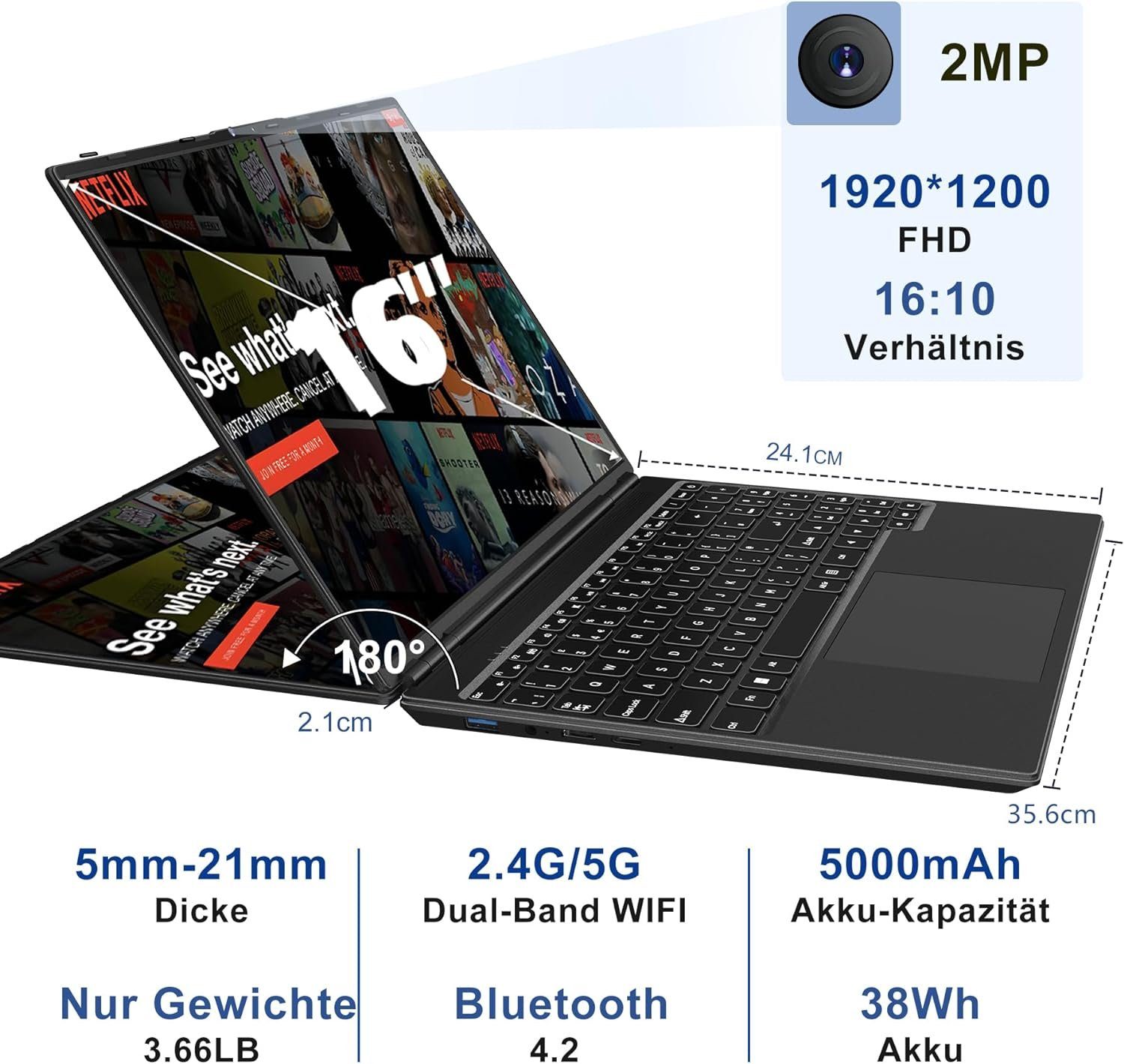 AOCWEI A6 Notebook (Intel Celeron N5095, UHD 600, 512 GB SSD, FHD 2,9 GHz reibungsloses Multitasking beeindruckendes Entertainment)