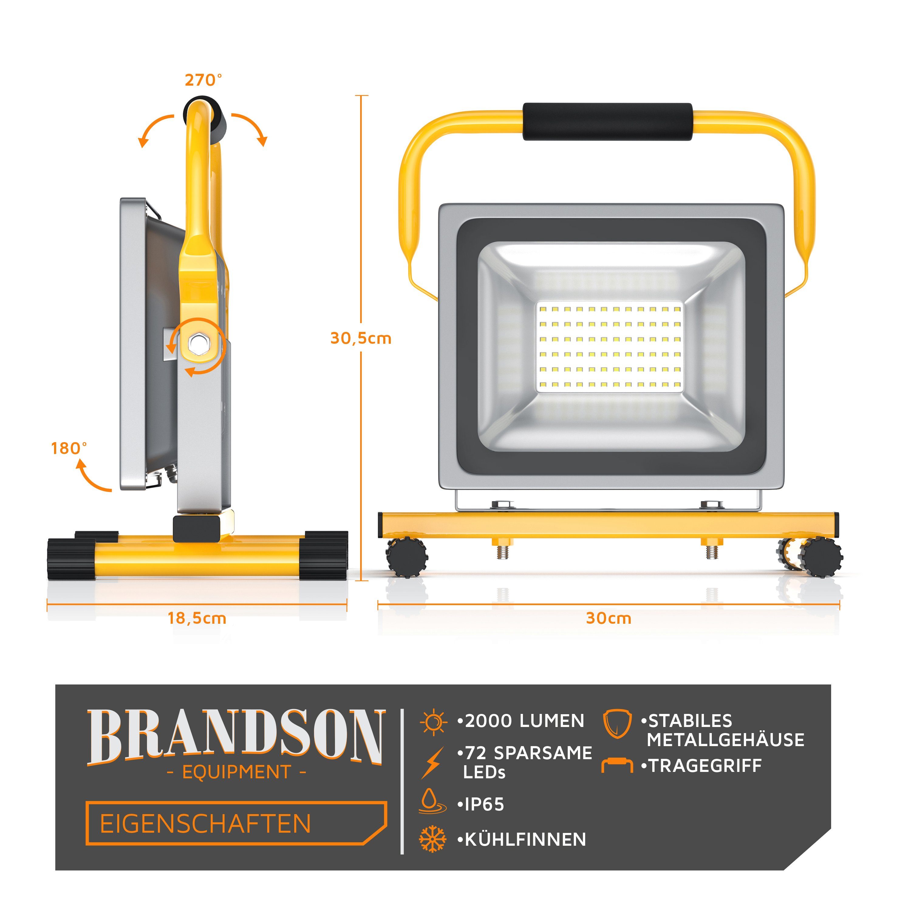 Brandson Baustrahler, LED, für Innen- & Außenbereich, 30W, 2500 Lumen, IP65 (wasserfest)