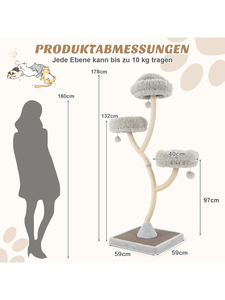 COSTWAY 178 cm Katzenbaum in Grau günstig kaufen onesize