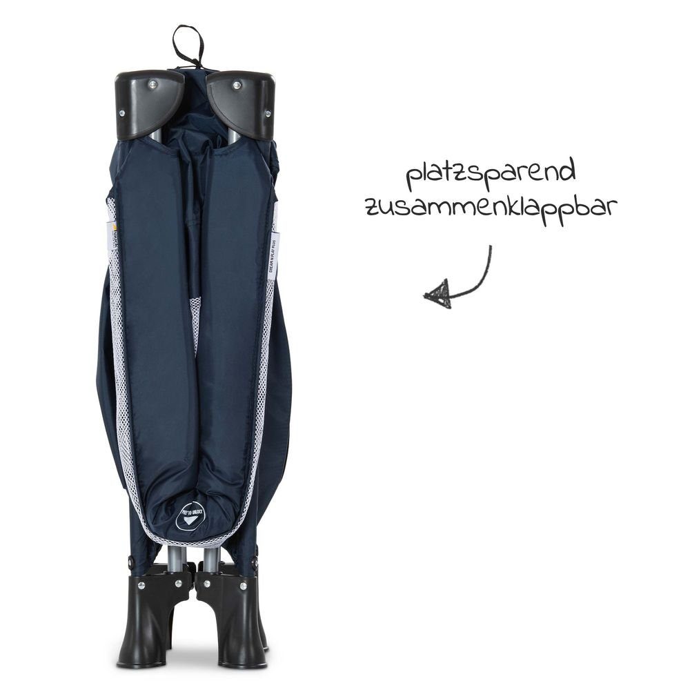 Hauck Baby-Reisebett Dream'n Play Plus - Navy, Baby Kinder Reisebett mit Matratze, 2 Spannbettlaken & Insektenschutz