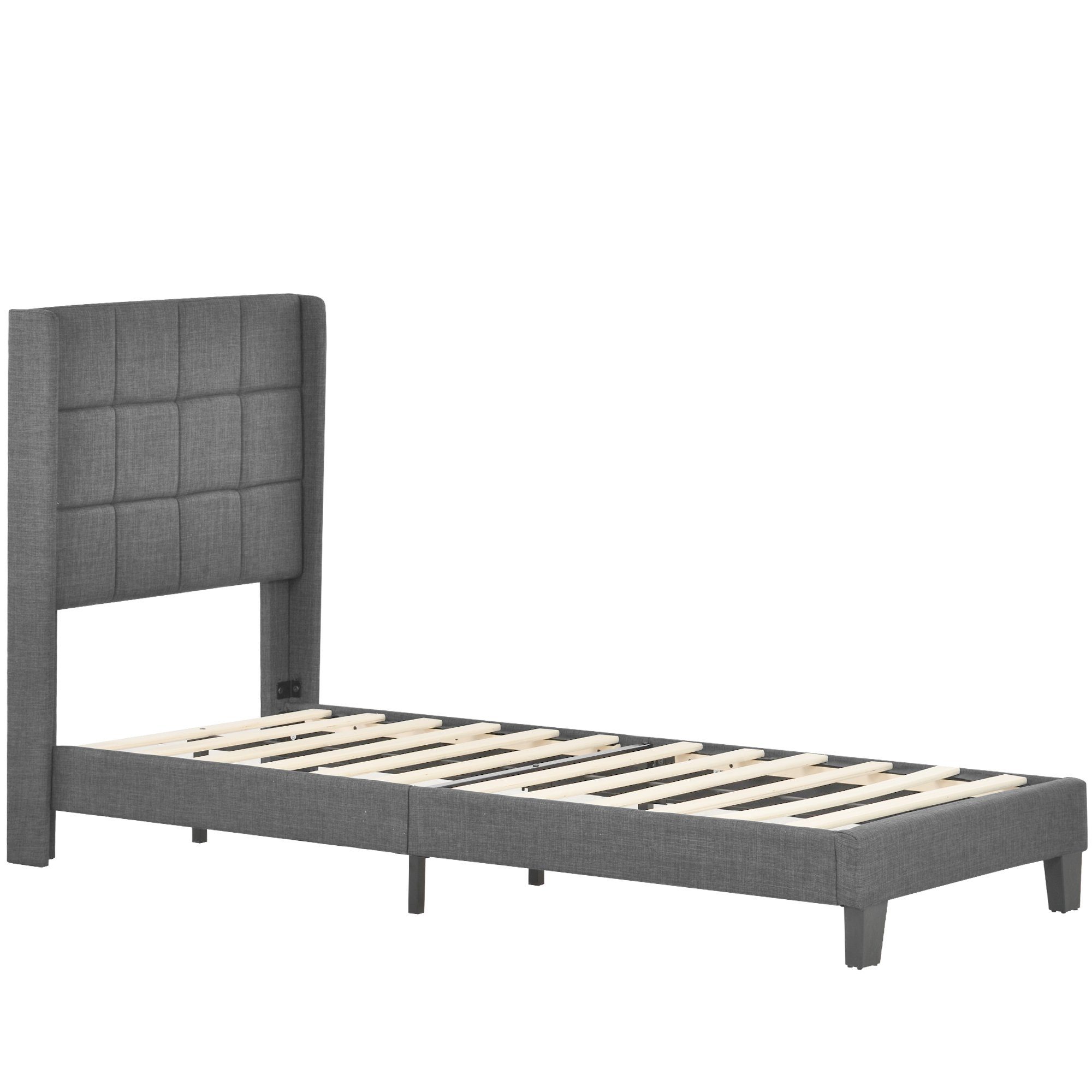 Flieks Polsterbett (1-tlg), Einzelbett Holzbett Leinen 90x200cm ohne Matratze