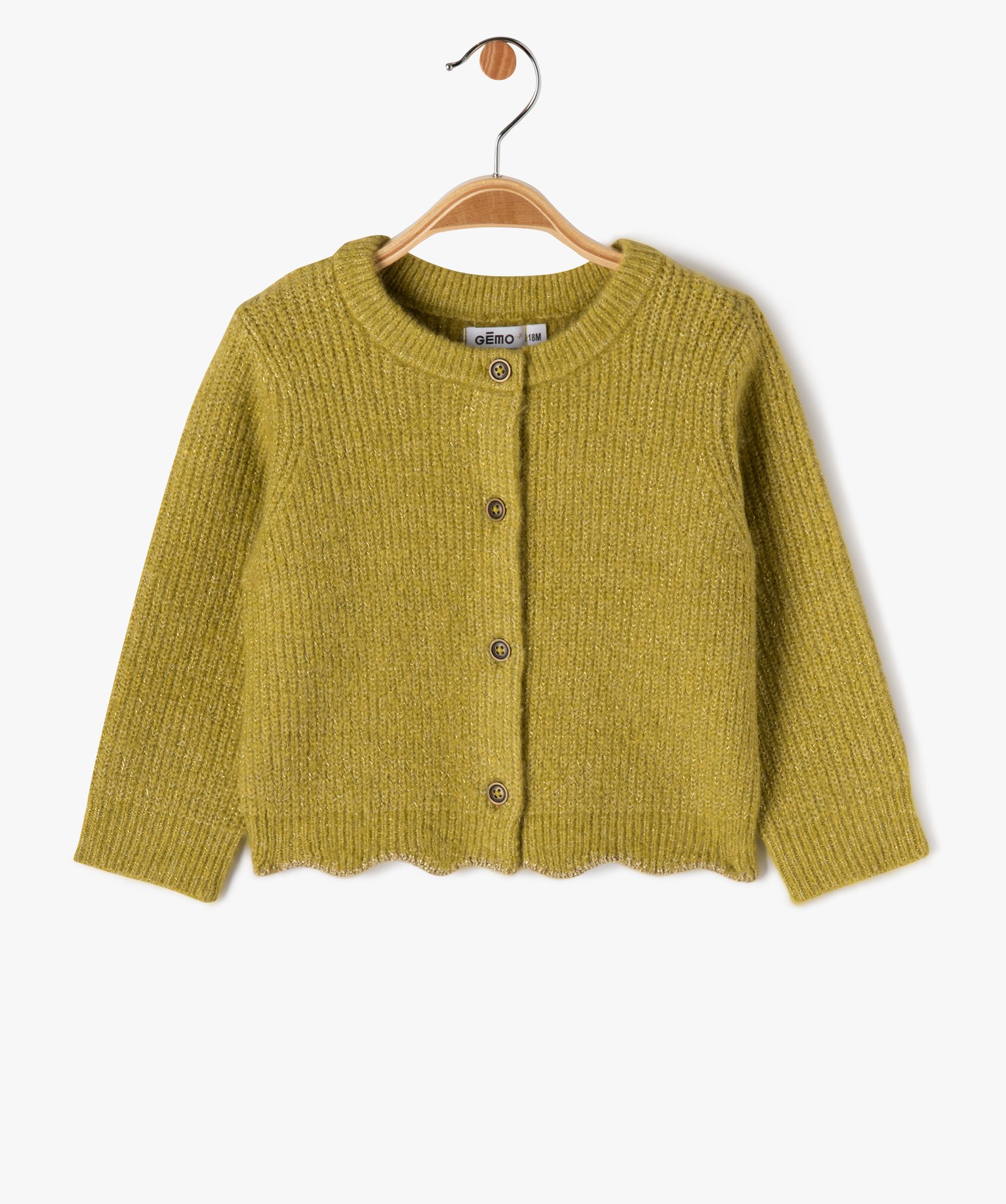 Gilet en grosse maille pailletée et finition fantaisie béb... vert | GEMO
