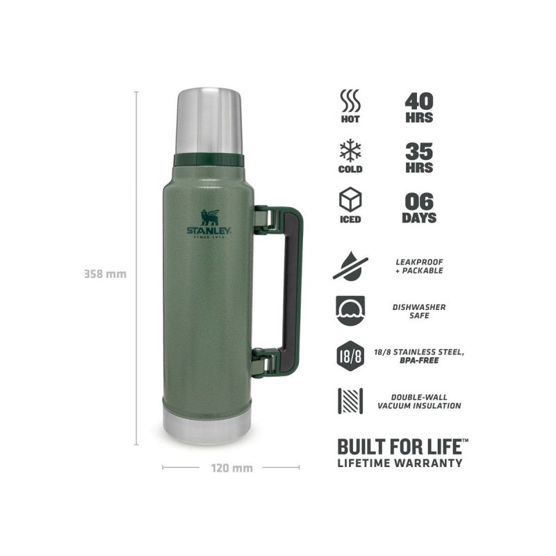 Stanley Thermoflasche, Classic Legendary Bottle Large 1.5qt \/1.4 l Hammertone Green
