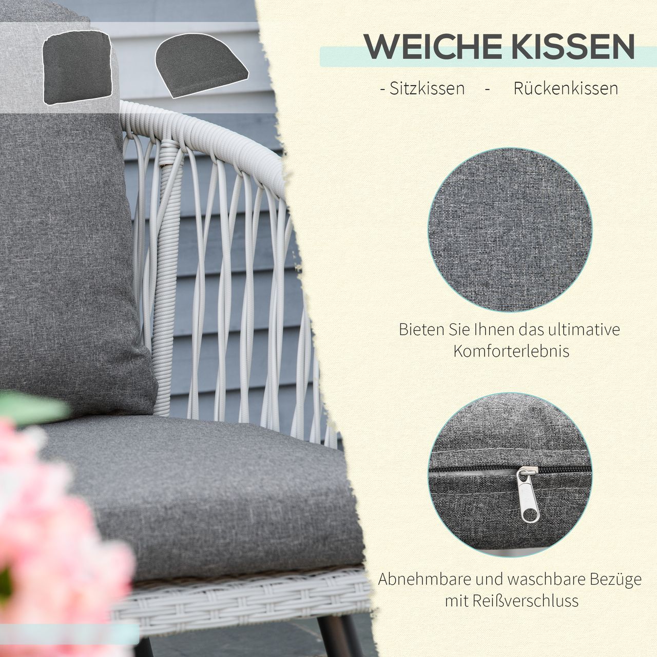 Outsunny Polyrattan Gartenmöbel Set 4-teiliges Rattensofa-Set Sitzgruppe Sitzgarnitur für Pause Lounge Teetisch mit Sofa Kissen Aluminium Grau
