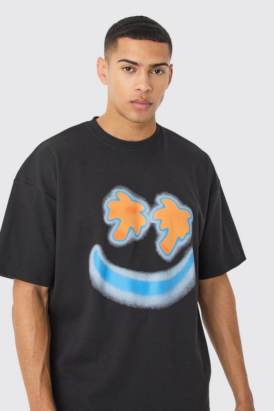 Oversize T-Shirt mit Tropics Smiley Print