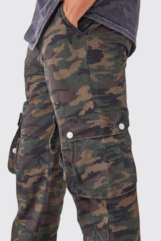 3D Camouflage Cargo-Hose mit geradem Bein und Druckknöpfen
