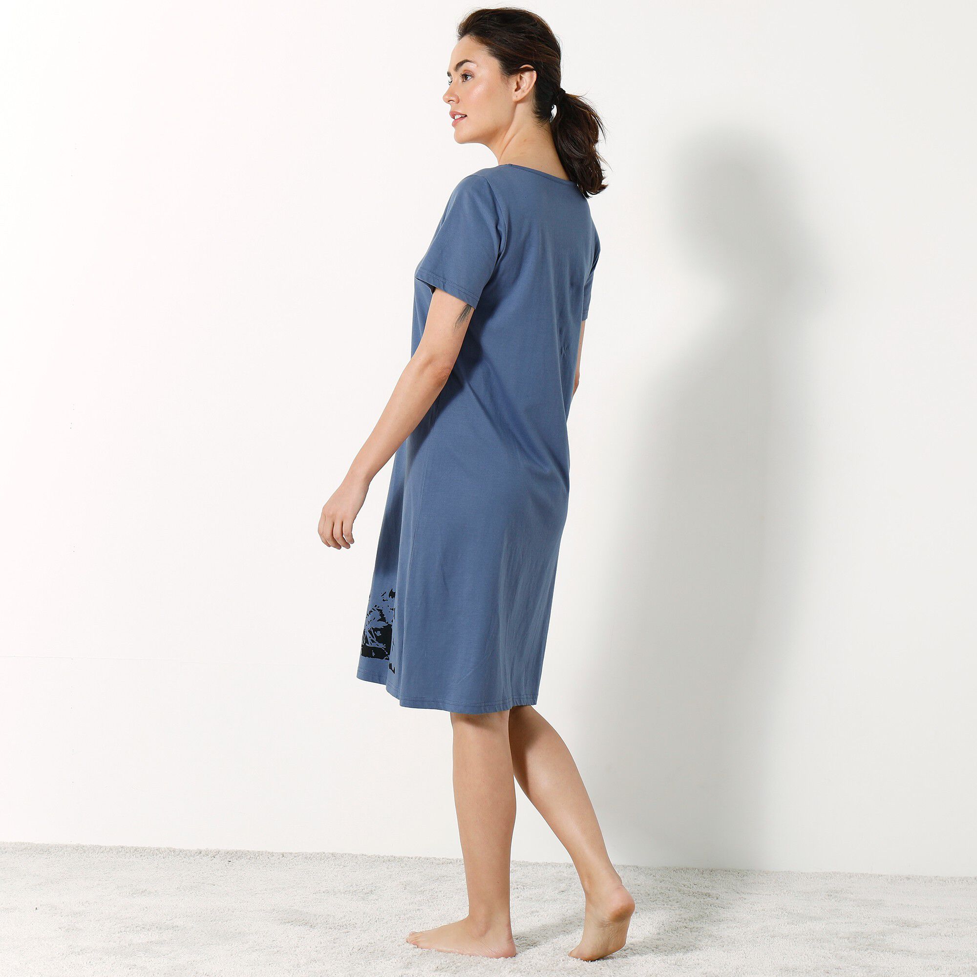 Chemise de nuit courte imprimé chat