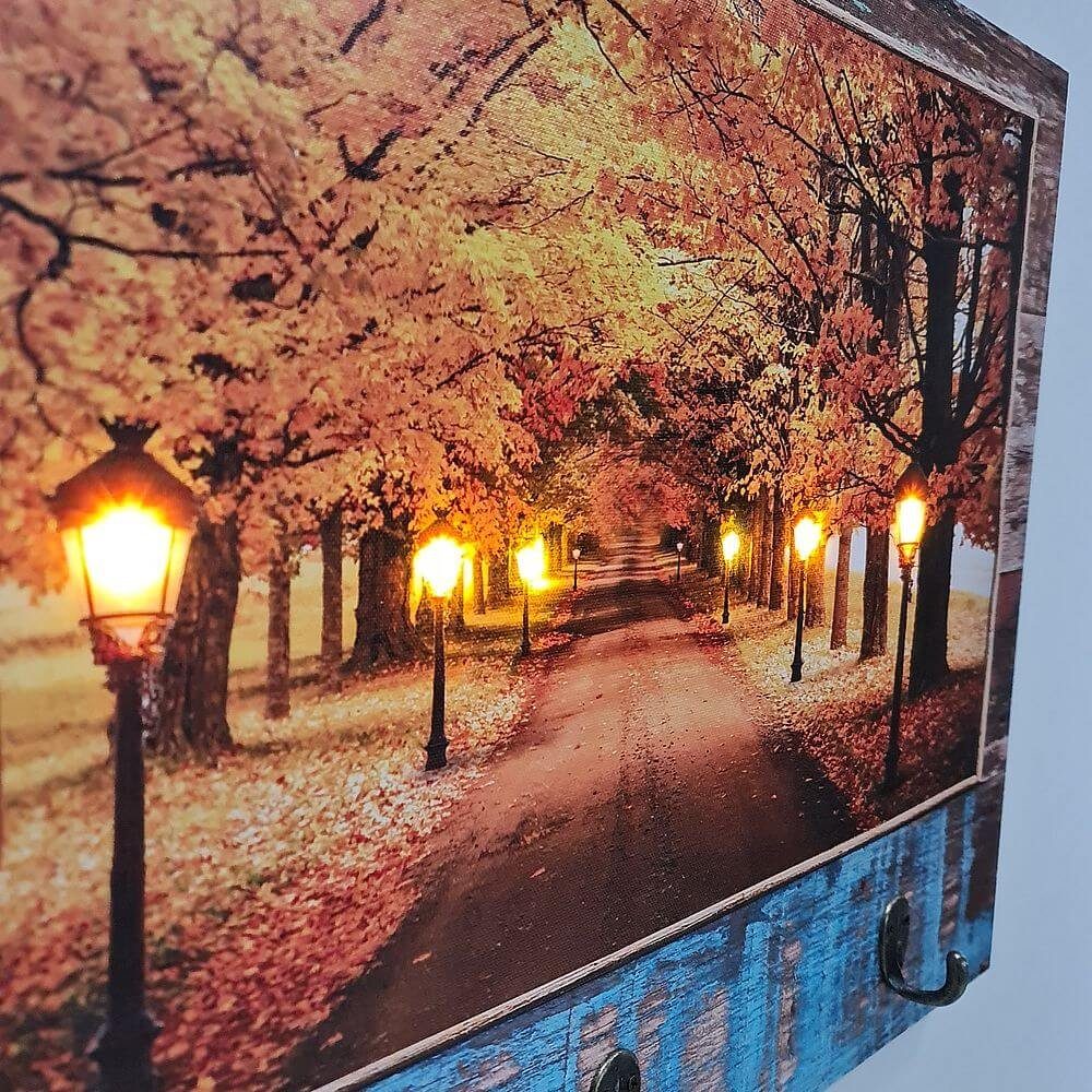 GarPet Schlüsselbrett LED Schlüsselboard Flur Leinwand Holz Schlüssel Brett Halter Garderobe