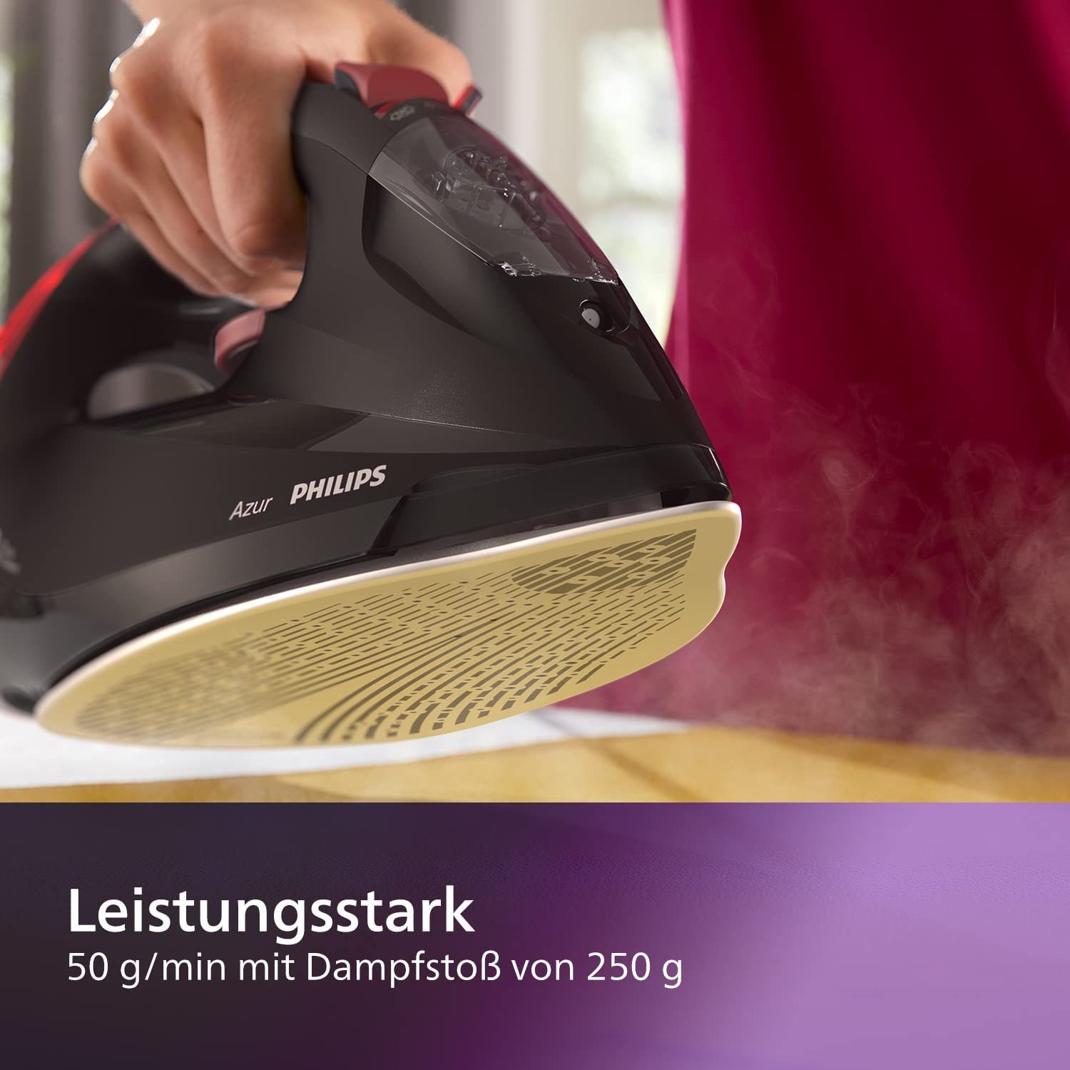 Philips Dampfbügeleisen Azur Dampfbügeleisen 2600 W SteamGlide Advanced Bügelsohle, schwarz